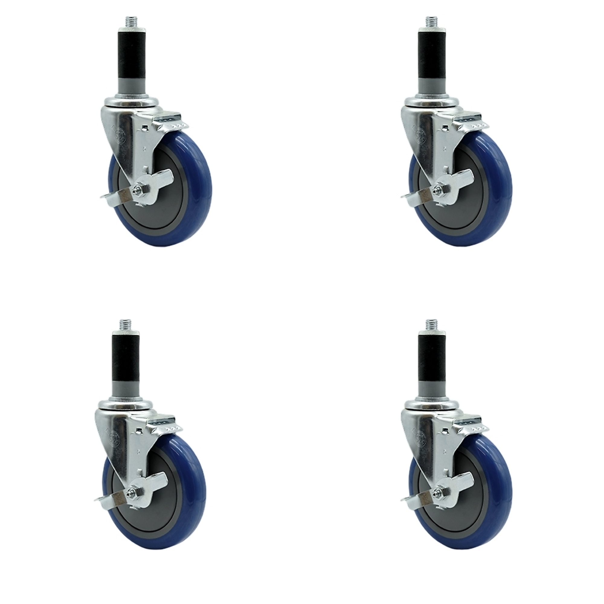 Service Caster, 5Inch x 1 1/4Inch Stem Casters, Wheel Diameter 5 in, Caster Type Rigid, Package (qty.) 4, Model SCC-EX20S514-PPUB-BLUE-TLB-MTG44-4