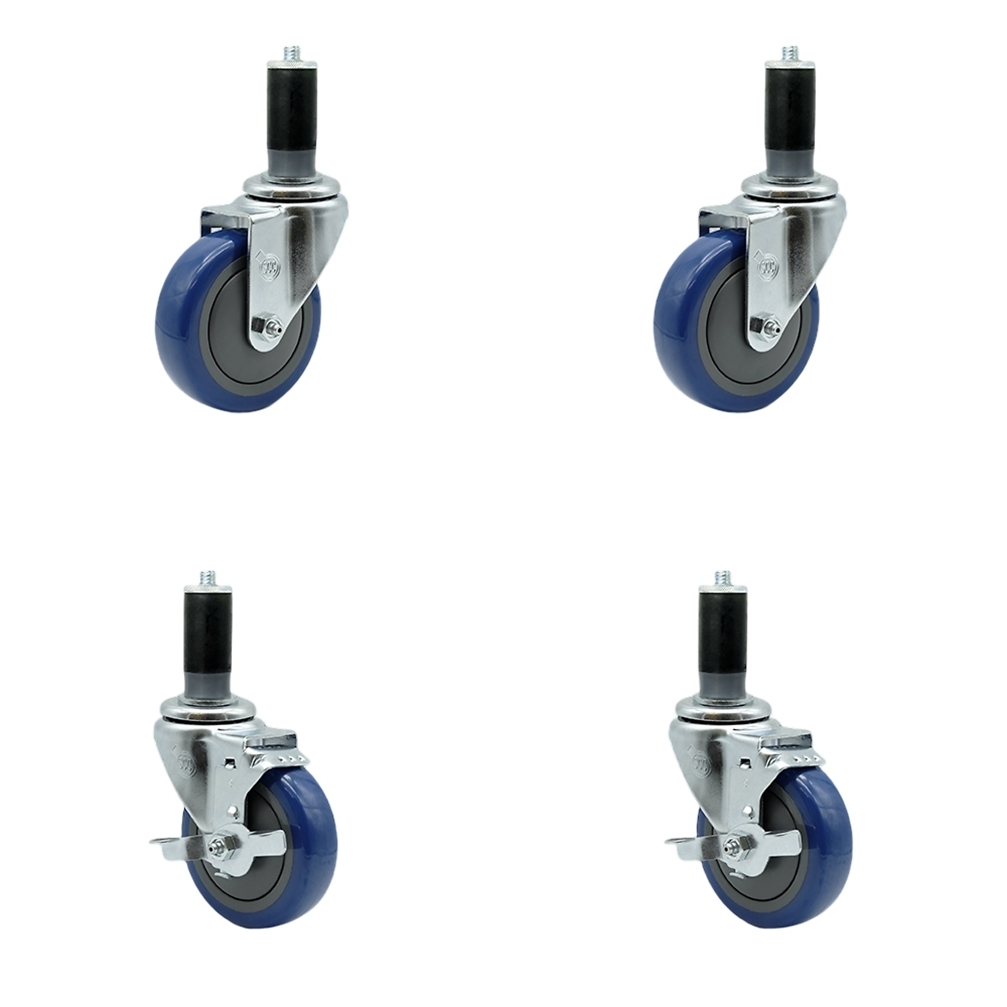 Service Caster, 4Inch x 1 1/4Inch Stem Casters, Wheel Diameter 4 in, Caster Type Swivel, Package (qty.) 4, Model SCC-EX20S414-PPUB-BLUE-2-TLB-2-MTG44