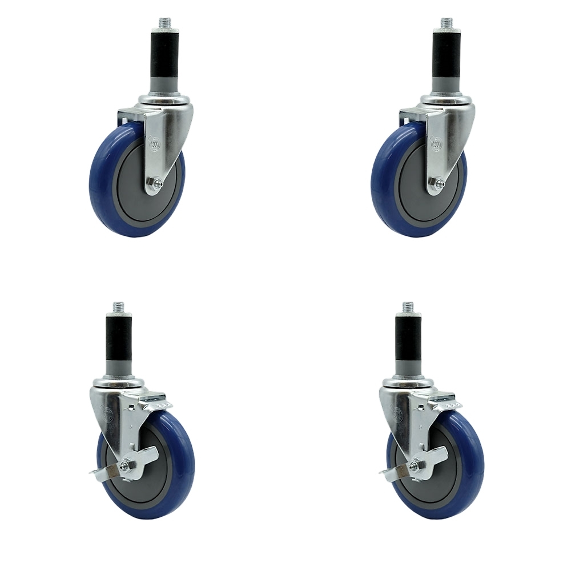 Service Caster, 5Inch x 1 1/4Inch Stem Casters, Wheel Diameter 5 in, Caster Type Swivel, Package (qty.) 4, Model SCC-EX20S514-PPUB-BLUE-2-TLB-2-MTG44