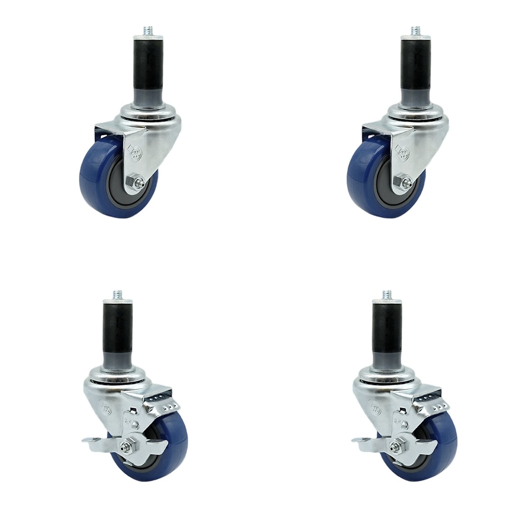 Service Caster, 3 1/2Inch x 1 1/4Inch Stem Casters, Wheel Diameter 3.5 in, Caster Type Swivel, Package (qty.) 4, Model SCC-EX20S3514-PPUB-BLU-2-TLB-2-