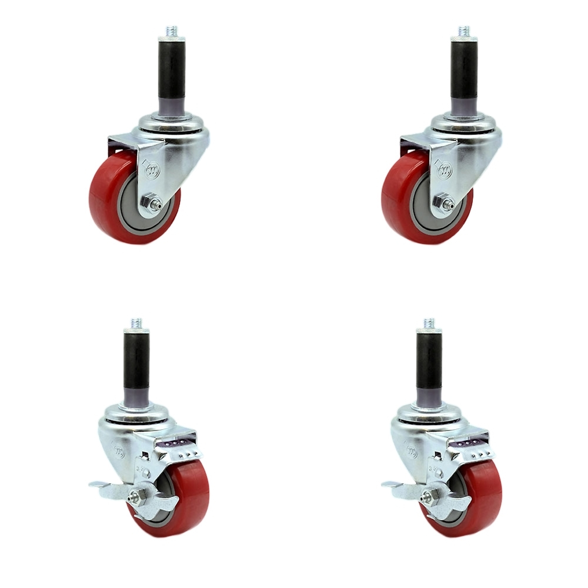 Service Caster, 3 1/2Inch x 1 1/4Inch Stem Casters, Wheel Diameter 3.5 in, Caster Type Swivel, Package (qty.) 4, Model SCC-EX20S3514-PPUB-RED-2-TLB-2-