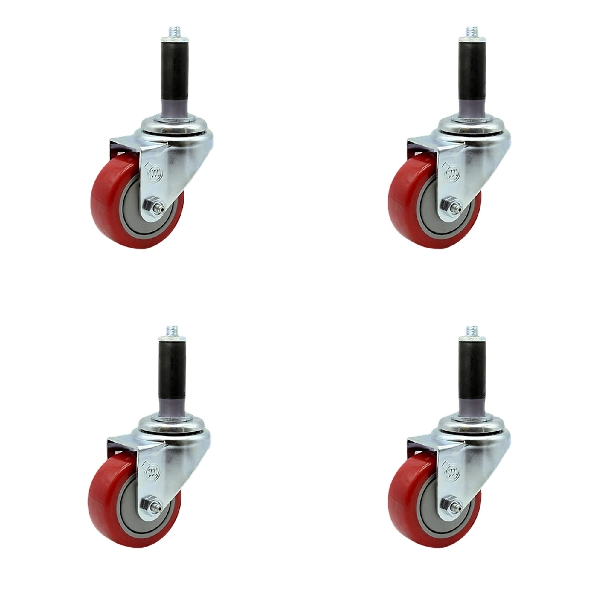 Service Caster, 3Inch x 1 1/4Inch Stem Casters, Wheel Diameter 3 in, Caster Type Rigid, Package (qty.) 4, Model SCC-EX20S314-PPUB-RED-MTG41-4