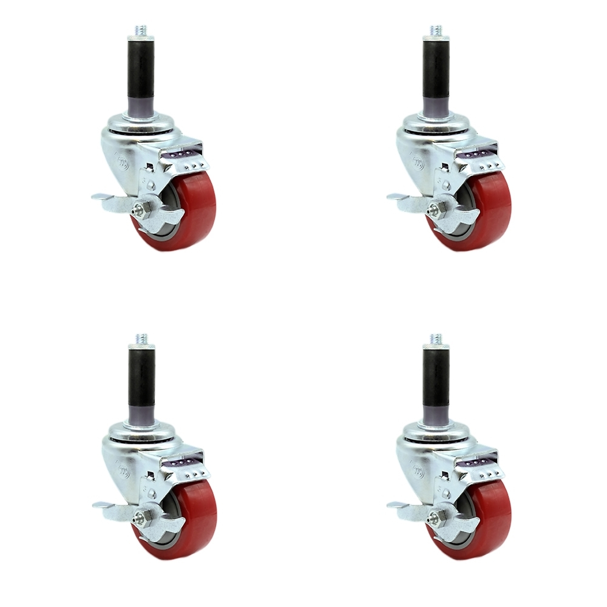 Service Caster, 3Inch x 1 1/4Inch Stem Casters, Wheel Diameter 3 in, Caster Type Rigid, Package (qty.) 4, Model SCC-EX20S314-PPUB-RED-TLB-MTG41-4