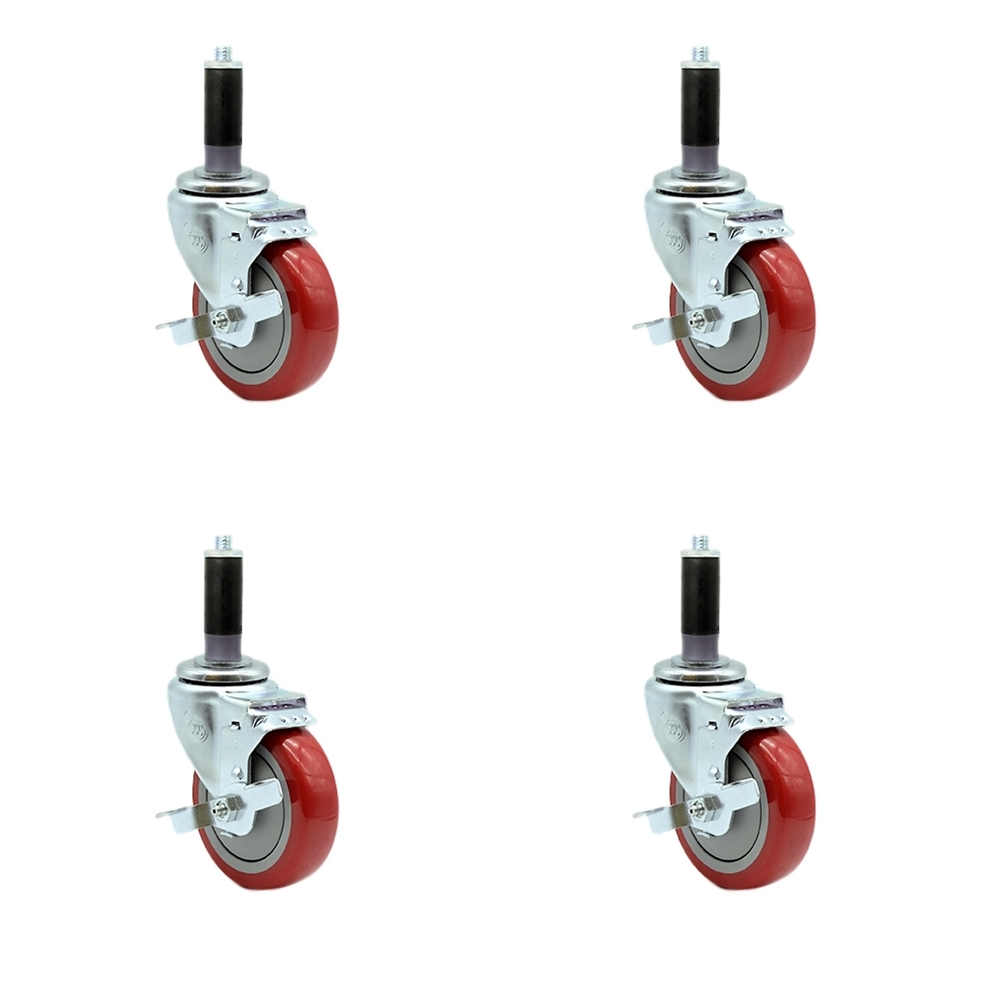 Service Caster, 4Inch x 1 1/4Inch Stem Casters, Wheel Diameter 4 in, Caster Type Rigid, Package (qty.) 4, Model SCC-EX20S414-PPUB-RED-TLB-MTG41-4