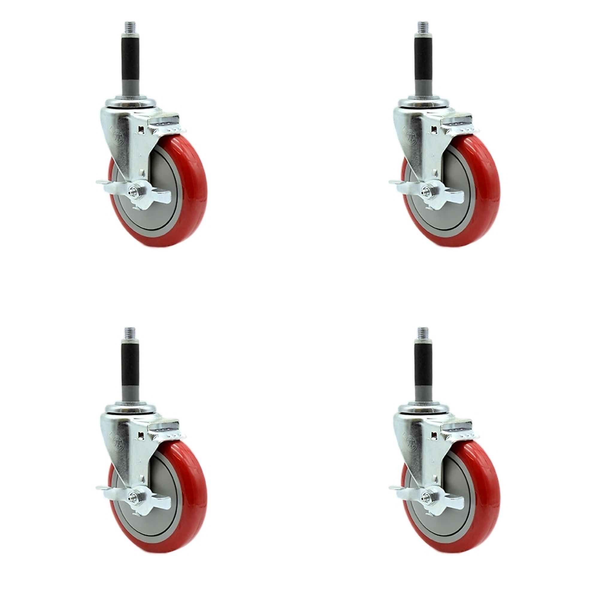 Service Caster, 5Inch x 1 1/4Inch Stem Casters, Wheel Diameter 5 in, Caster Type Rigid, Package (qty.) 4, Model SCC-EX20S514-PPUB-RED-TLB-MTG40-4