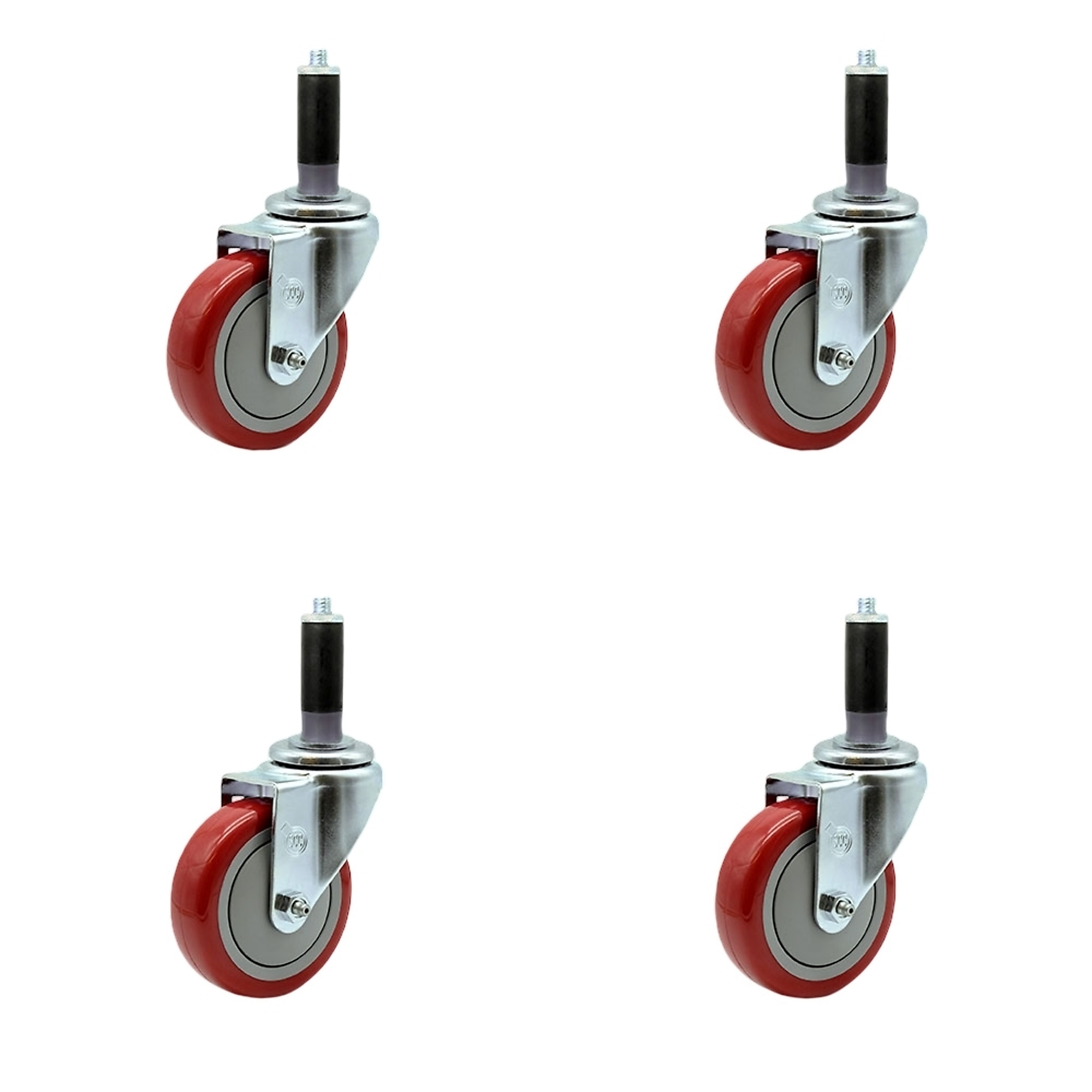 Service Caster, 4Inch x 1 1/4Inch Stem Casters, Wheel Diameter 4 in, Caster Type Rigid, Package (qty.) 4, Model SCC-EX20S414-PPUB-RED-MTG41-4