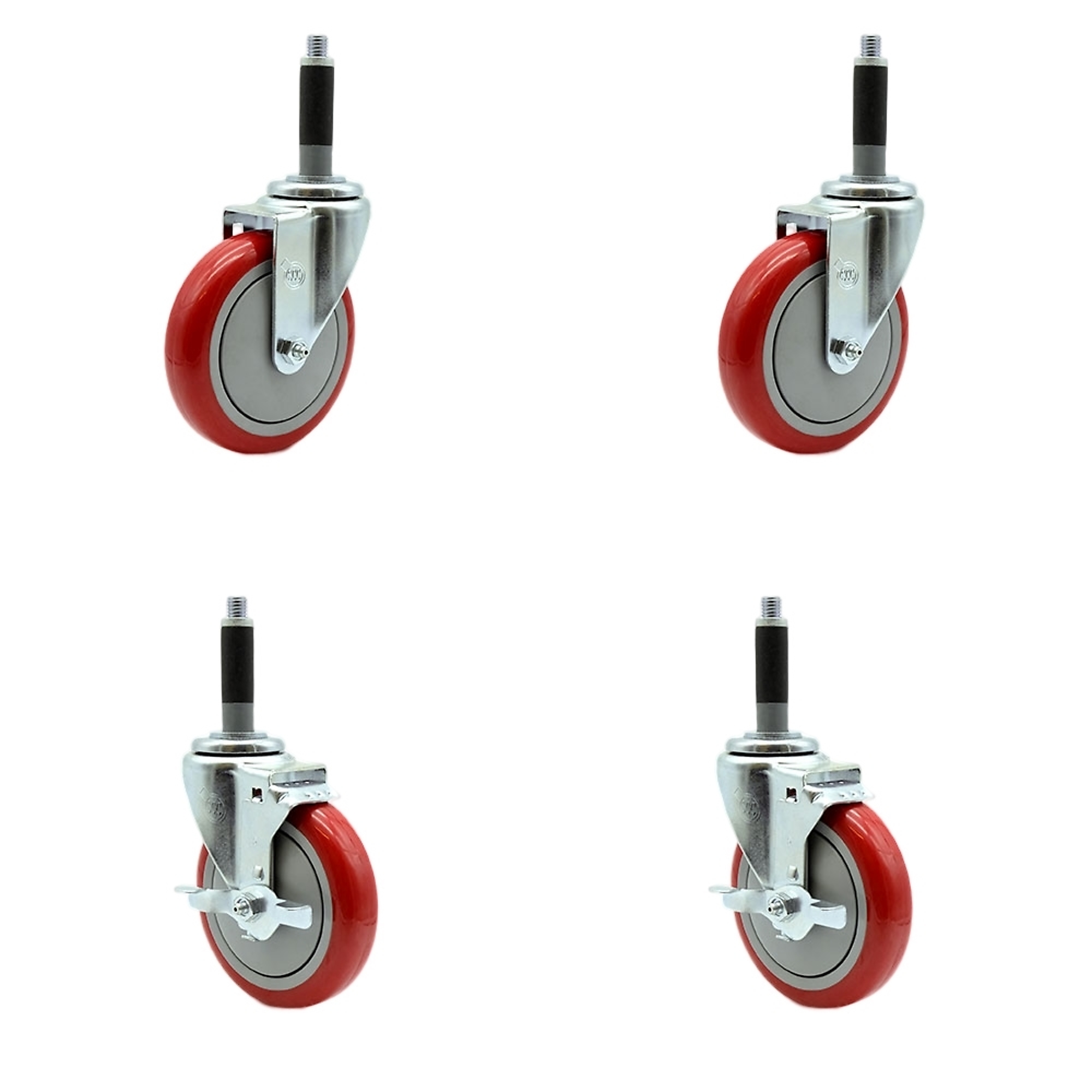 Service Caster, 5Inch x 1 1/4Inch Stem Casters, Wheel Diameter 5 in, Caster Type Swivel, Package (qty.) 4, Model SCC-EX20S514-PPUB-RED-2-TLB-2-MTG40