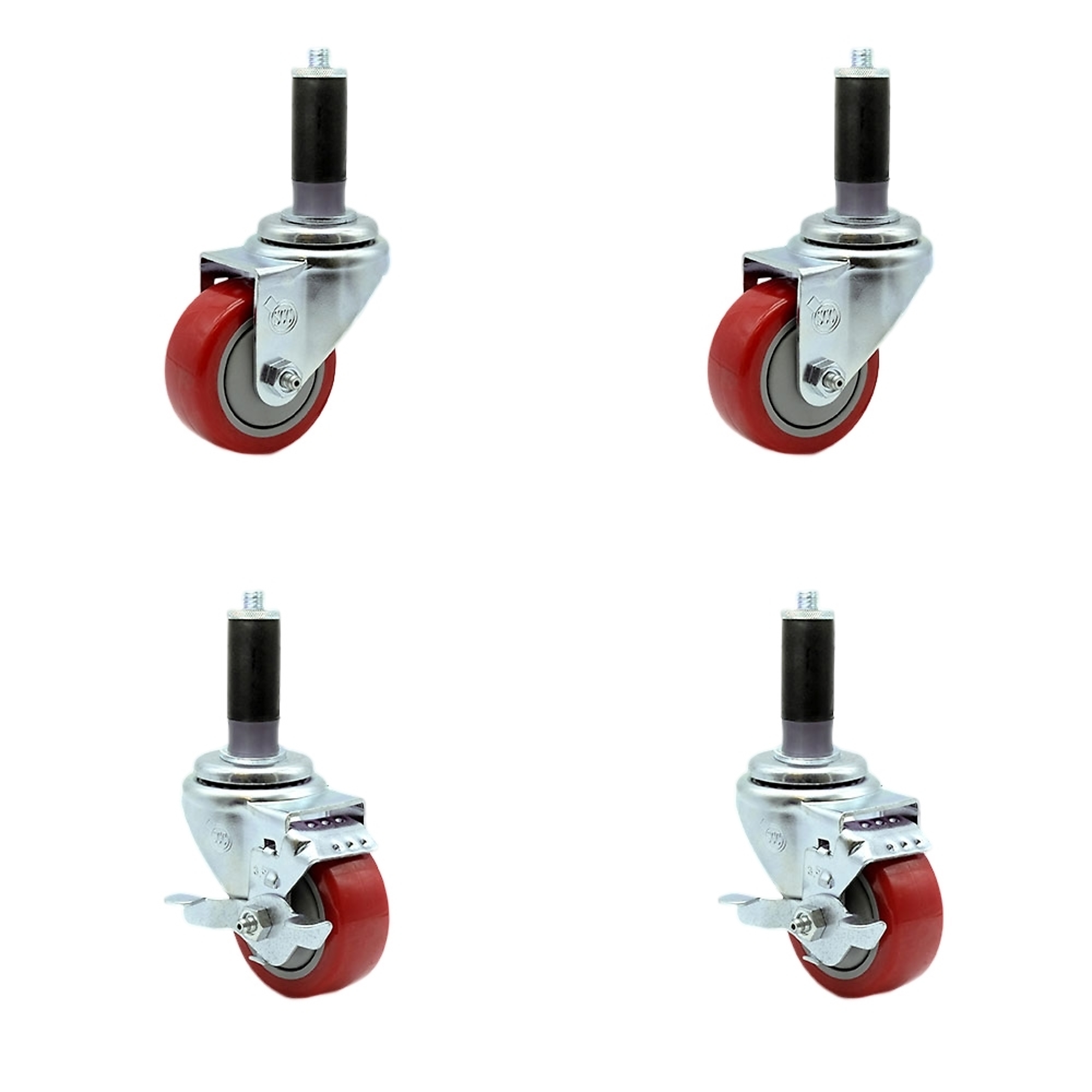 Service Caster, 3 1/2Inch x 1 1/4Inch Stem Casters, Wheel Diameter 3.5 in, Caster Type Swivel, Package (qty.) 4, Model SCC-EX20S3514-PPUB-RED-2-TLB-2-