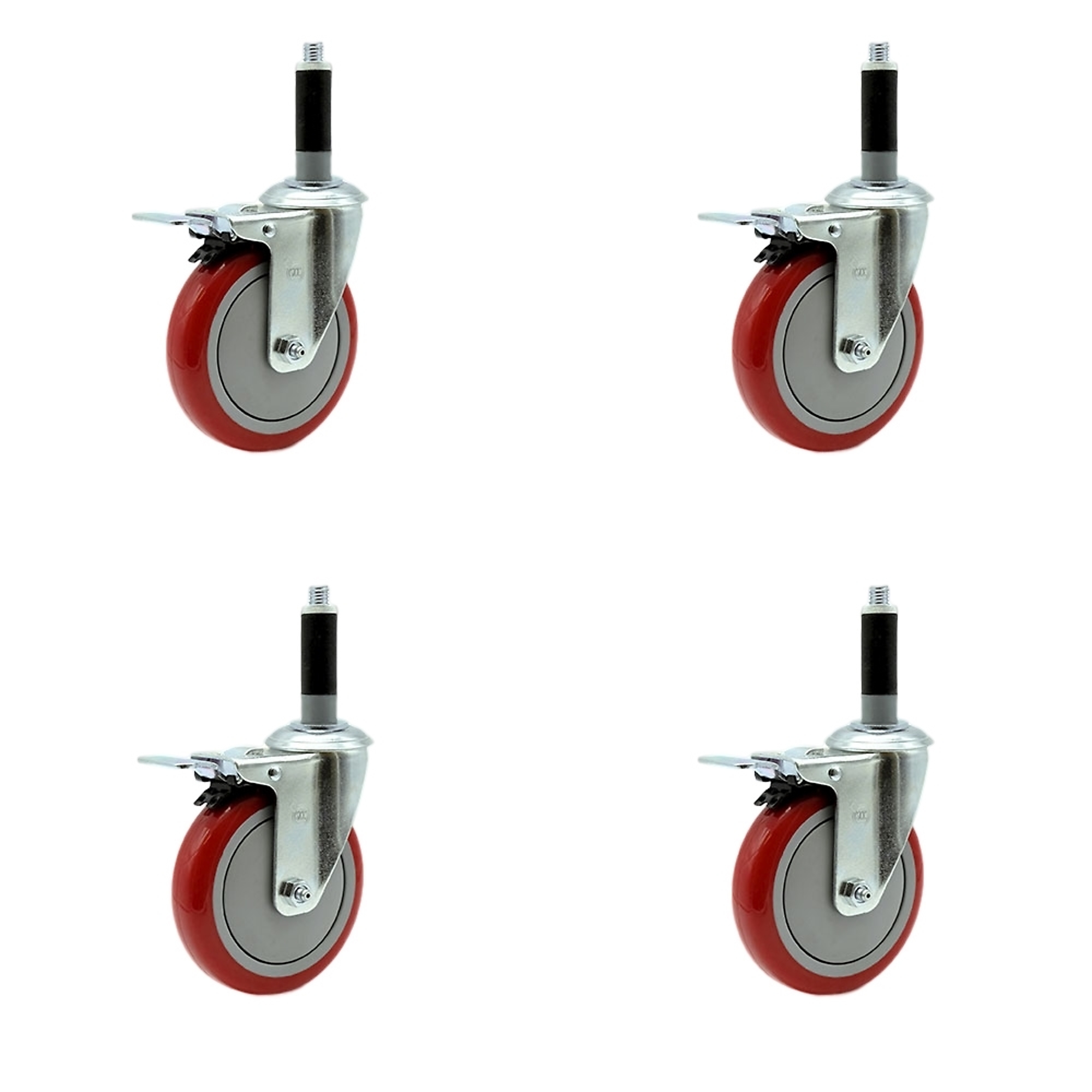 Service Caster, 5Inch x 1 1/4Inch Stem Caster, Wheel Diameter 5 in, Caster Type Rigid, Package (qty.) 4, Model SCC-TTLEX20S514-PPUB-RED-MTG41-4