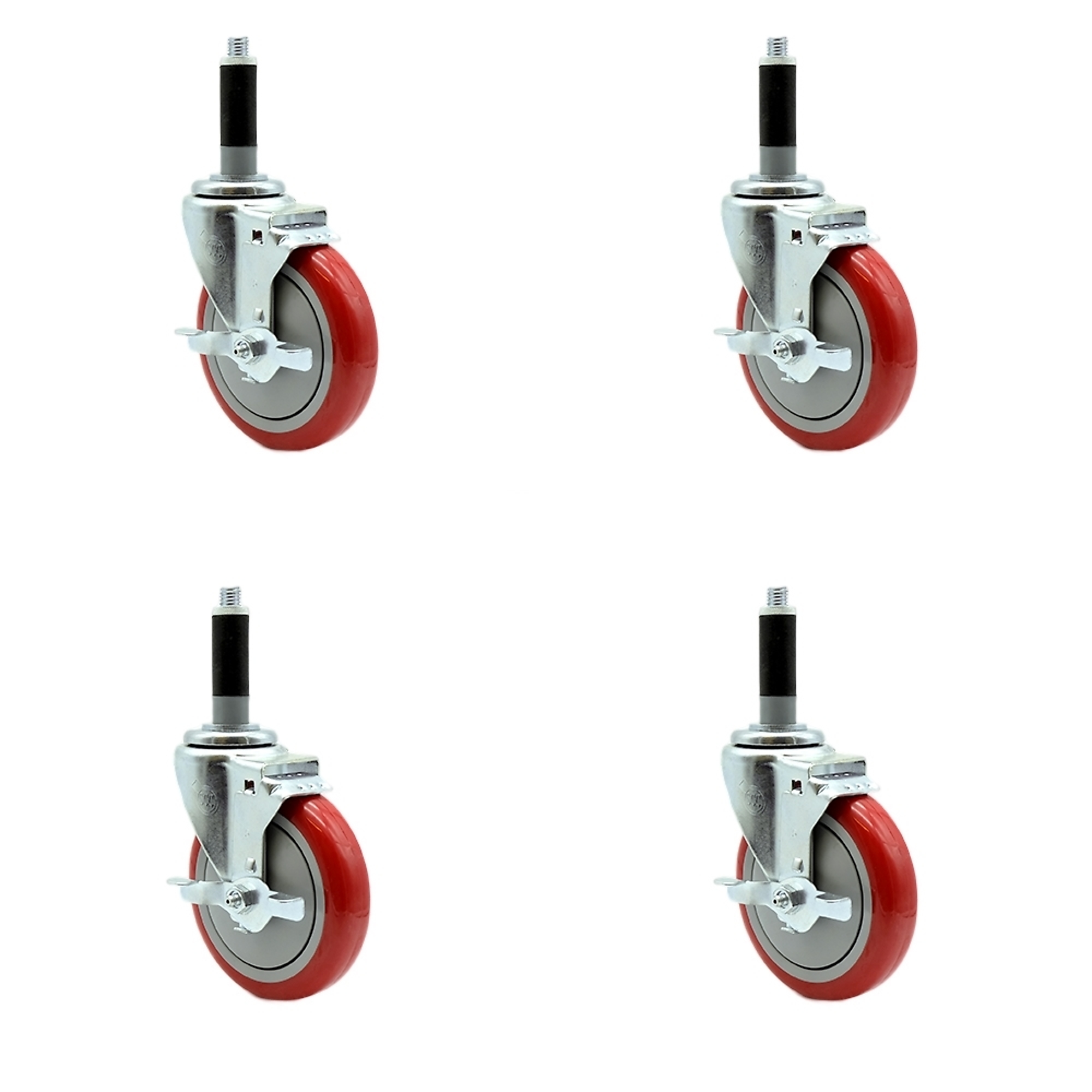 Service Caster, 5Inch x 1 1/4Inch Stem Casters, Wheel Diameter 5 in, Caster Type Rigid, Package (qty.) 4, Model SCC-EX20S514-PPUB-RED-TLB-MTG41-4