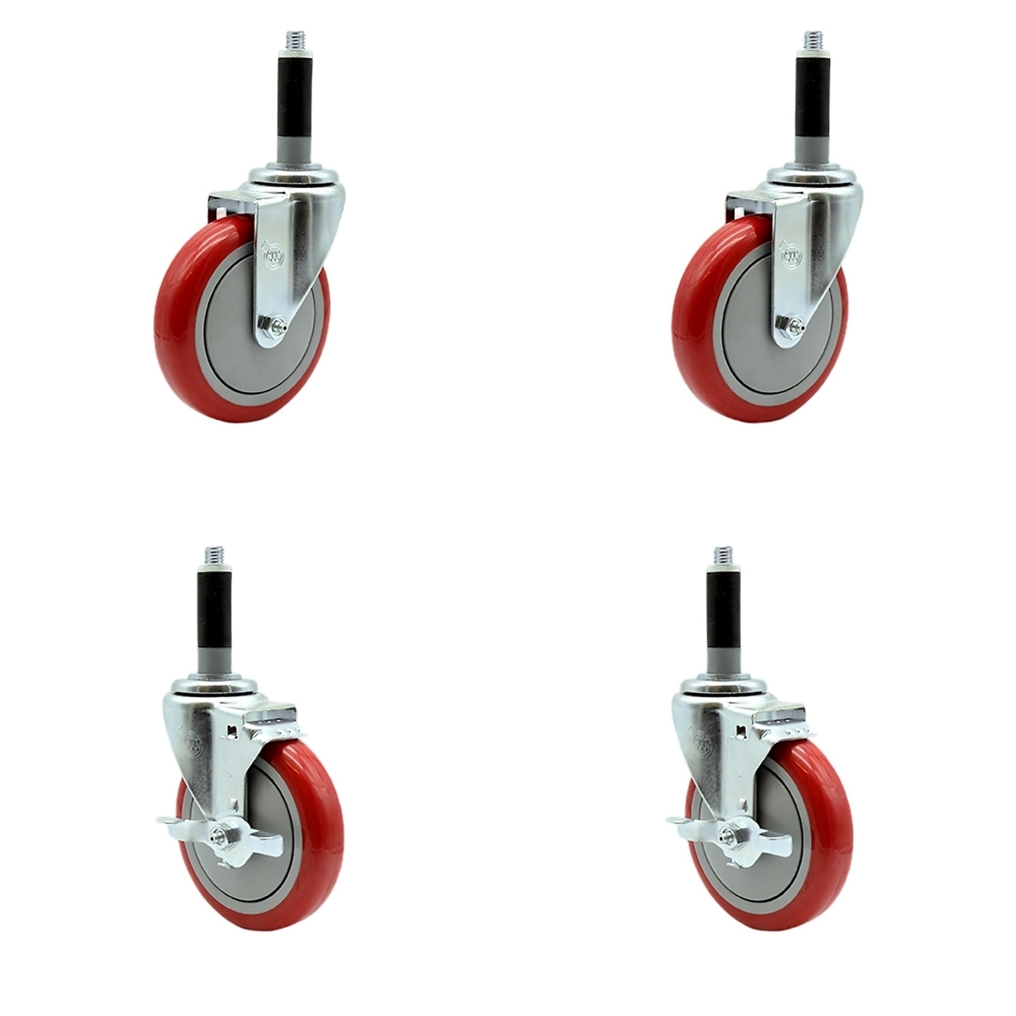 Service Caster, 5Inch x 1 1/4Inch Stem Casters, Wheel Diameter 5 in, Caster Type Swivel, Package (qty.) 4, Model SCC-EX20S514-PPUB-RED-2-TLB-2-MTG41