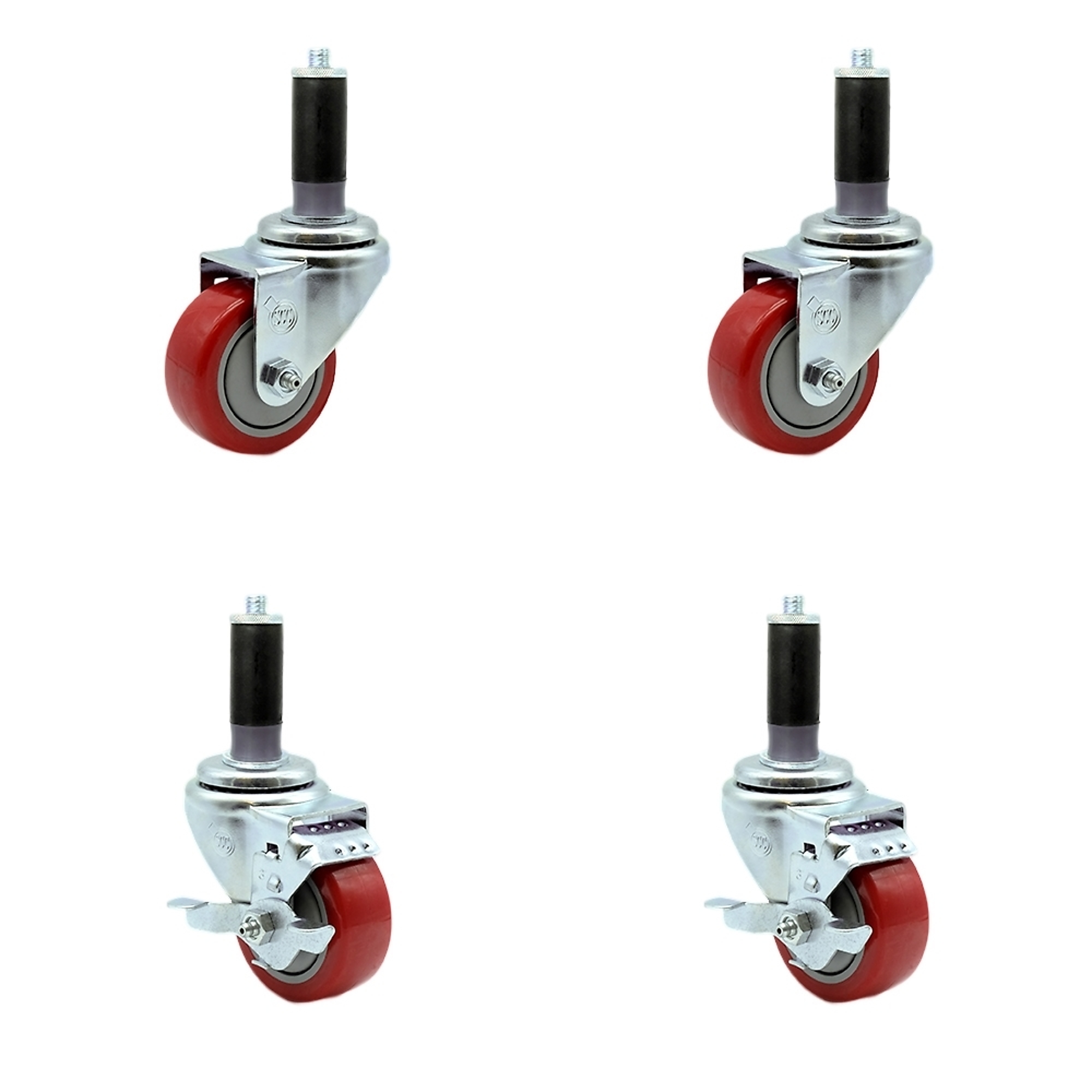 Service Caster, 3Inch x 1 1/4Inch Stem Casters, Wheel Diameter 3 in, Caster Type Swivel, Package (qty.) 4, Model SCC-EX20S314-PPUB-RED-2-TLB-2-MTG42