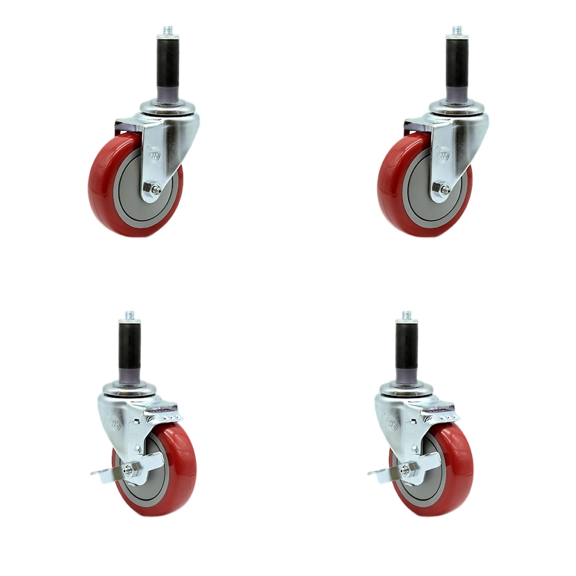 Service Caster, 4Inch x 1 1/4Inch Stem Casters, Wheel Diameter 4 in, Caster Type Swivel, Package (qty.) 4, Model SCC-EX20S414-PPUB-RED-2-TLB-2-MTG41