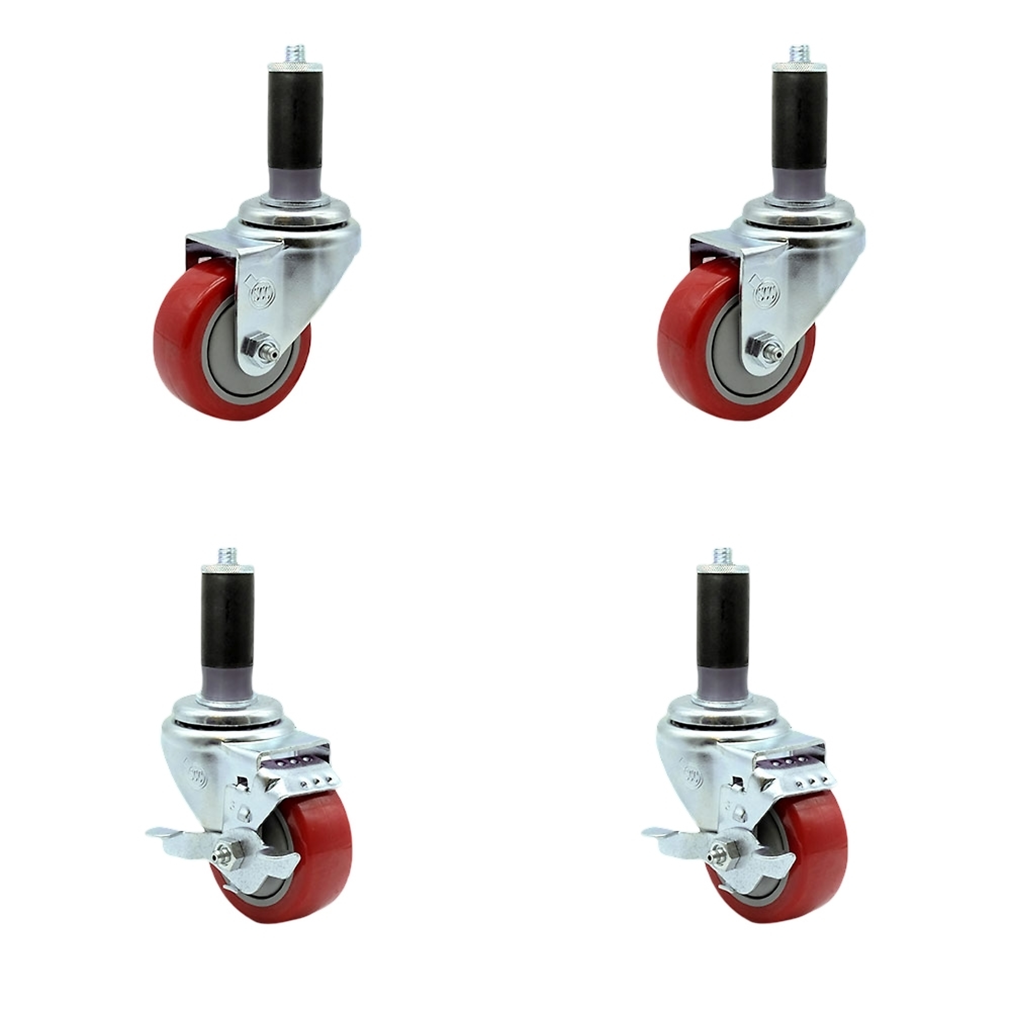 Service Caster, 3Inch x 1 1/4Inch Stem Casters, Wheel Diameter 3 in, Caster Type Swivel, Package (qty.) 4, Model SCC-EX20S314-PPUB-RED-2-TLB-2-MTG43