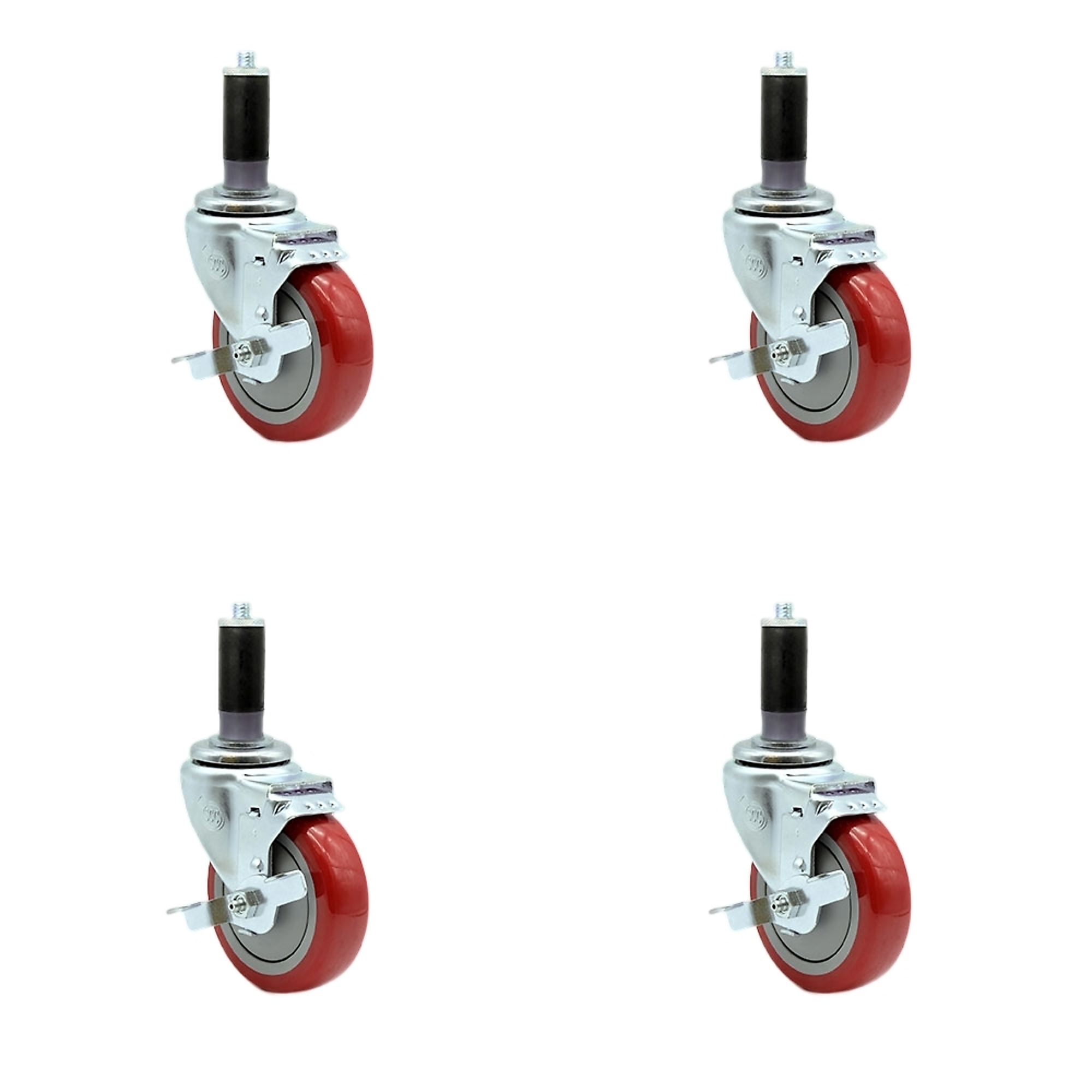 Service Caster, 4Inch x 1 1/4Inch Stem Casters, Wheel Diameter 4 in, Caster Type Rigid, Package (qty.) 4, Model SCC-EX20S414-PPUB-RED-TLB-MTG42-4