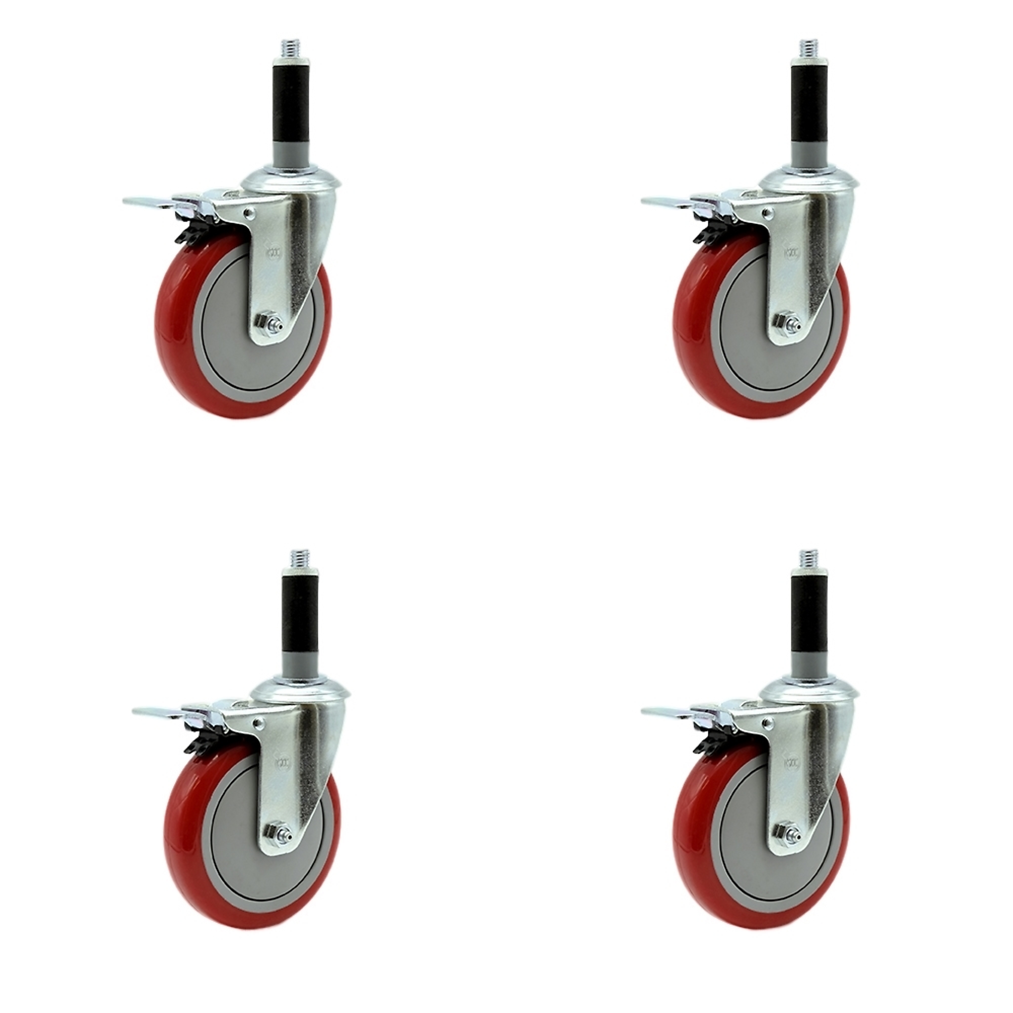 Service Caster, 5Inch x 1 1/4Inch Stem Caster, Wheel Diameter 5 in, Caster Type Rigid, Package (qty.) 4, Model SCC-TTLEX20S514-PPUB-RED-MTG42-4