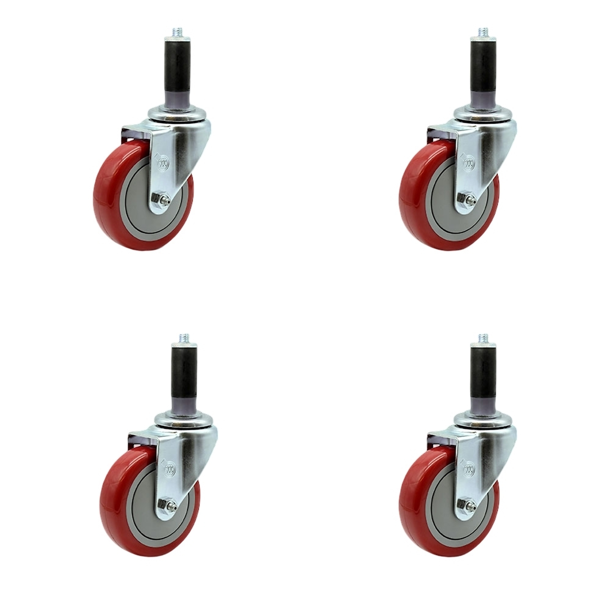 Service Caster, 4Inch x 1 1/4Inch Stem Casters, Wheel Diameter 4 in, Caster Type Rigid, Package (qty.) 4, Model SCC-EX20S414-PPUB-RED-MTG42-4