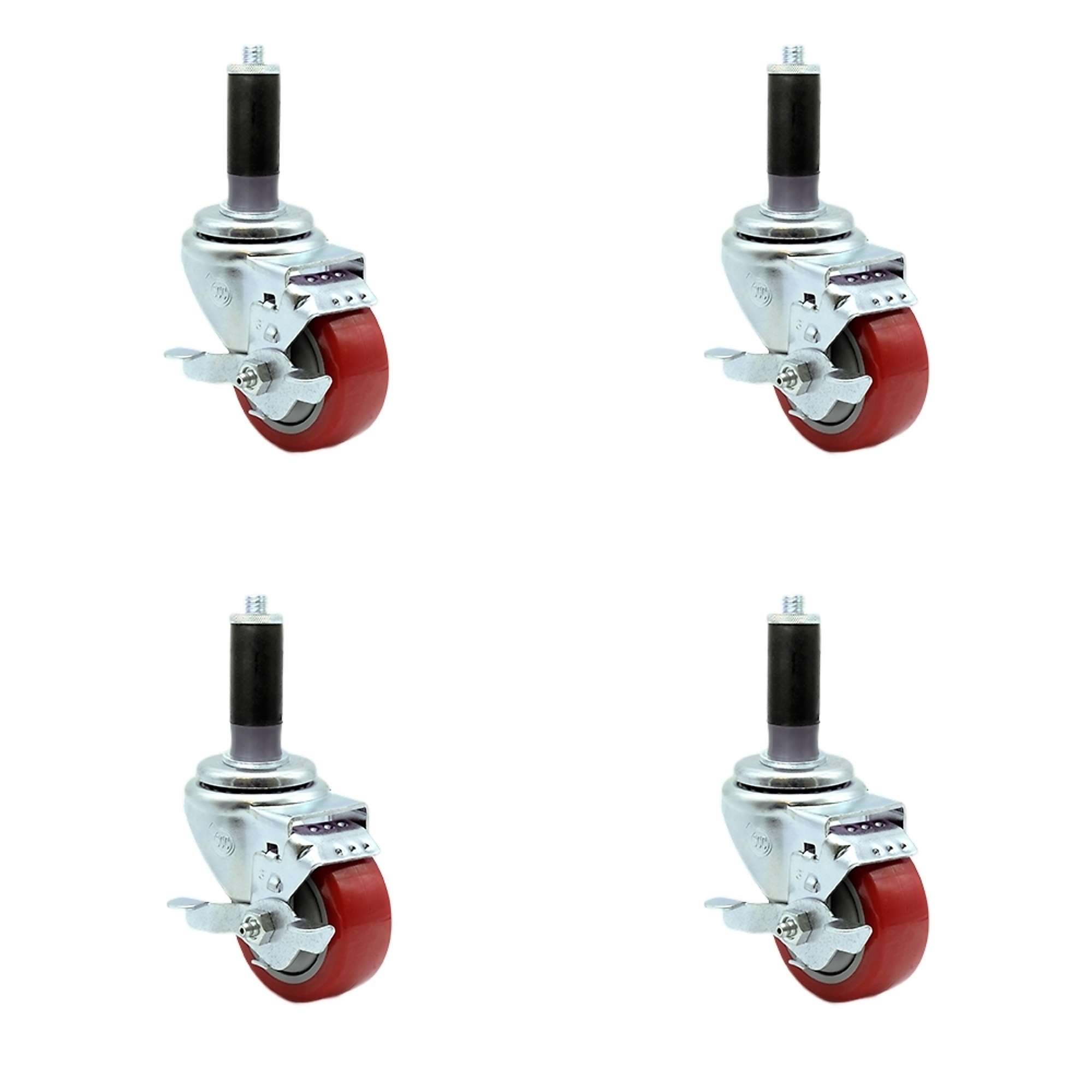 Service Caster, 3Inch x 1 1/4Inch Stem Casters, Wheel Diameter 3 in, Caster Type Rigid, Package (qty.) 4, Model SCC-EX20S314-PPUB-RED-TLB-MTG42-4