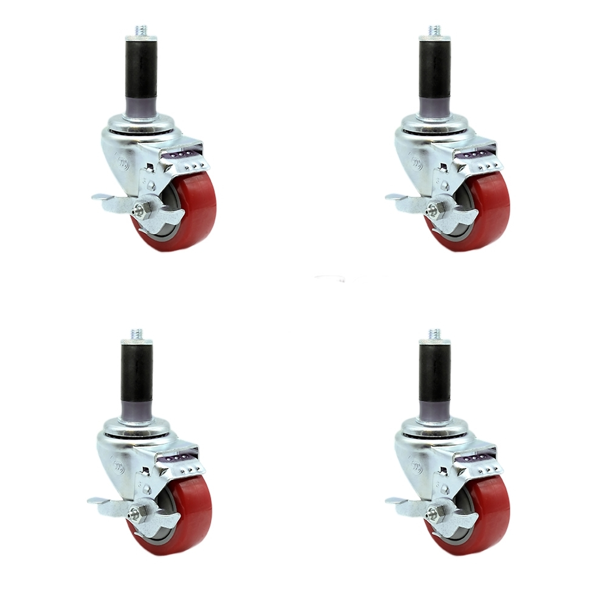 Service Caster, 3Inch x 1 1/4Inch Stem Casters, Wheel Diameter 3 in, Caster Type Rigid, Package (qty.) 4, Model SCC-EX20S314-PPUB-RED-TLB-MTG43-4