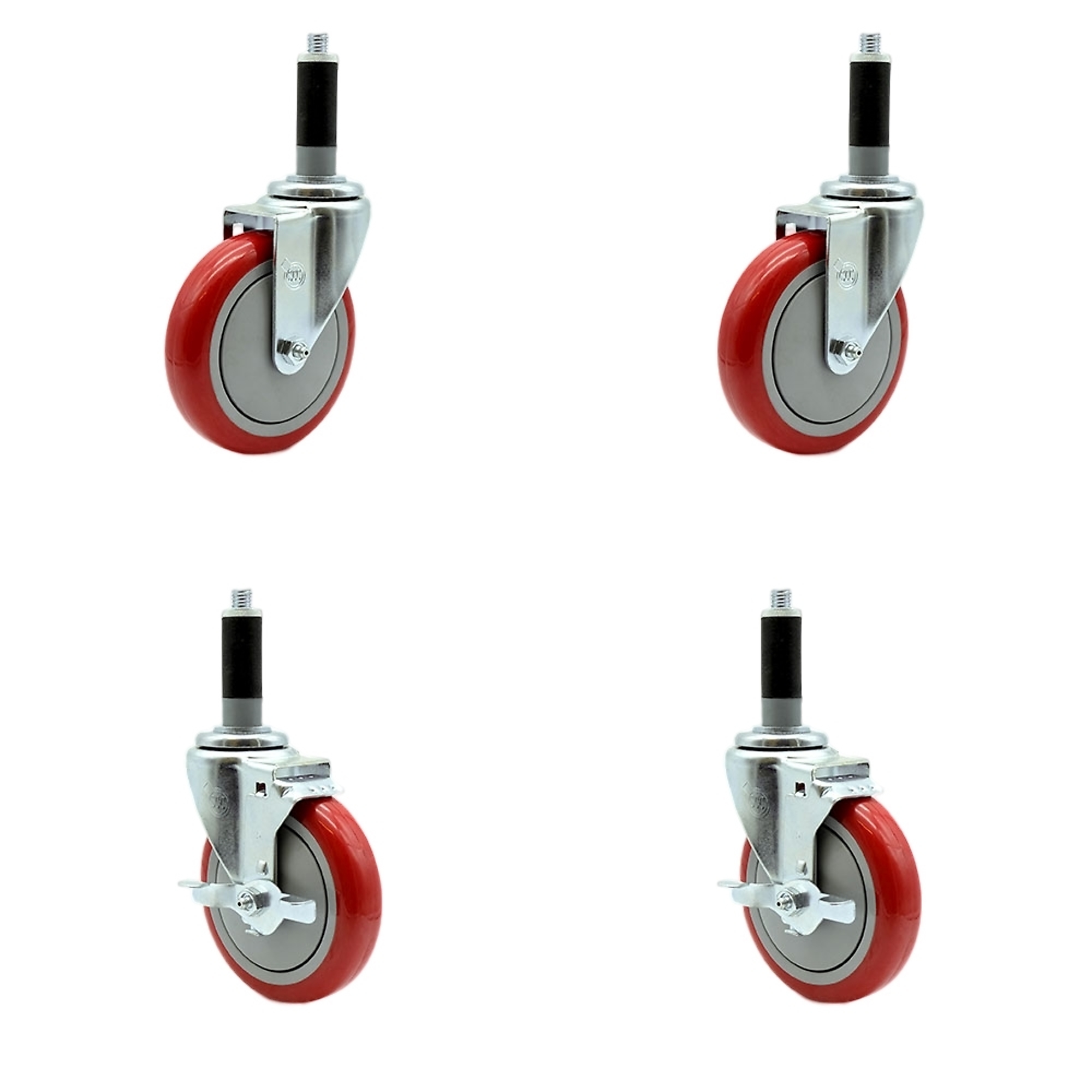 Service Caster, 5Inch x 1 1/4Inch Stem Casters, Wheel Diameter 5 in, Caster Type Swivel, Package (qty.) 4, Model SCC-EX20S514-PPUB-RED-2-TLB-2-MTG42