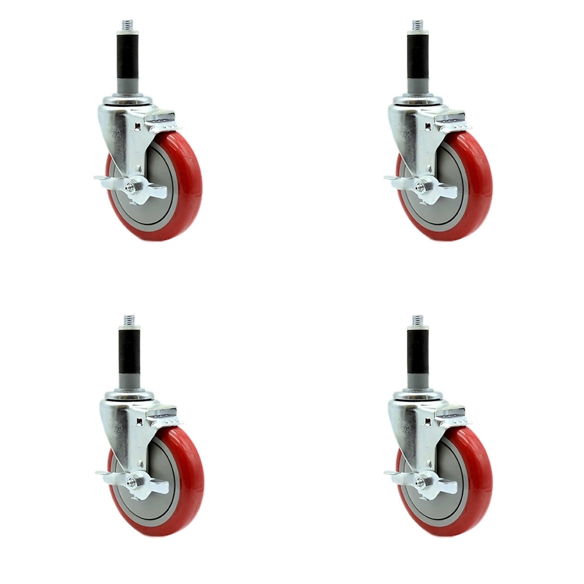 Service Caster, 5Inch x 1 1/4Inch Stem Casters, Wheel Diameter 5 in, Caster Type Rigid, Package (qty.) 4, Model SCC-EX20S514-PPUB-RED-TLB-MTG42-4