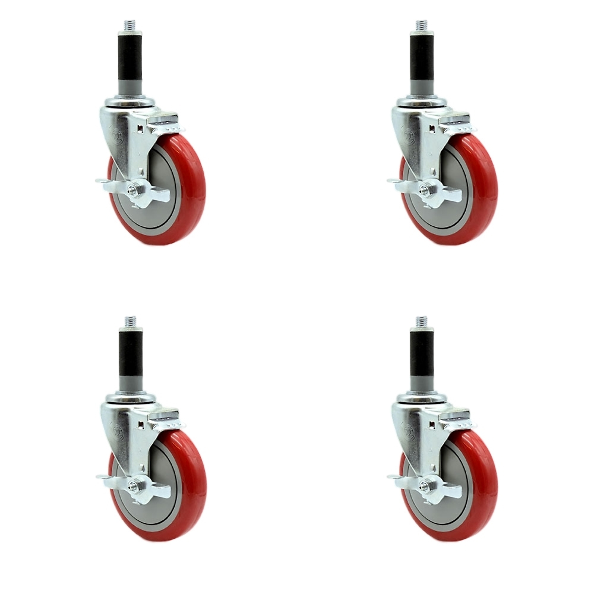 Service Caster, 5Inch x 1 1/4Inch Stem Casters, Wheel Diameter 5 in, Caster Type Rigid, Package (qty.) 4, Model SCC-EX20S514-PPUB-RED-TLB-MTG43-4