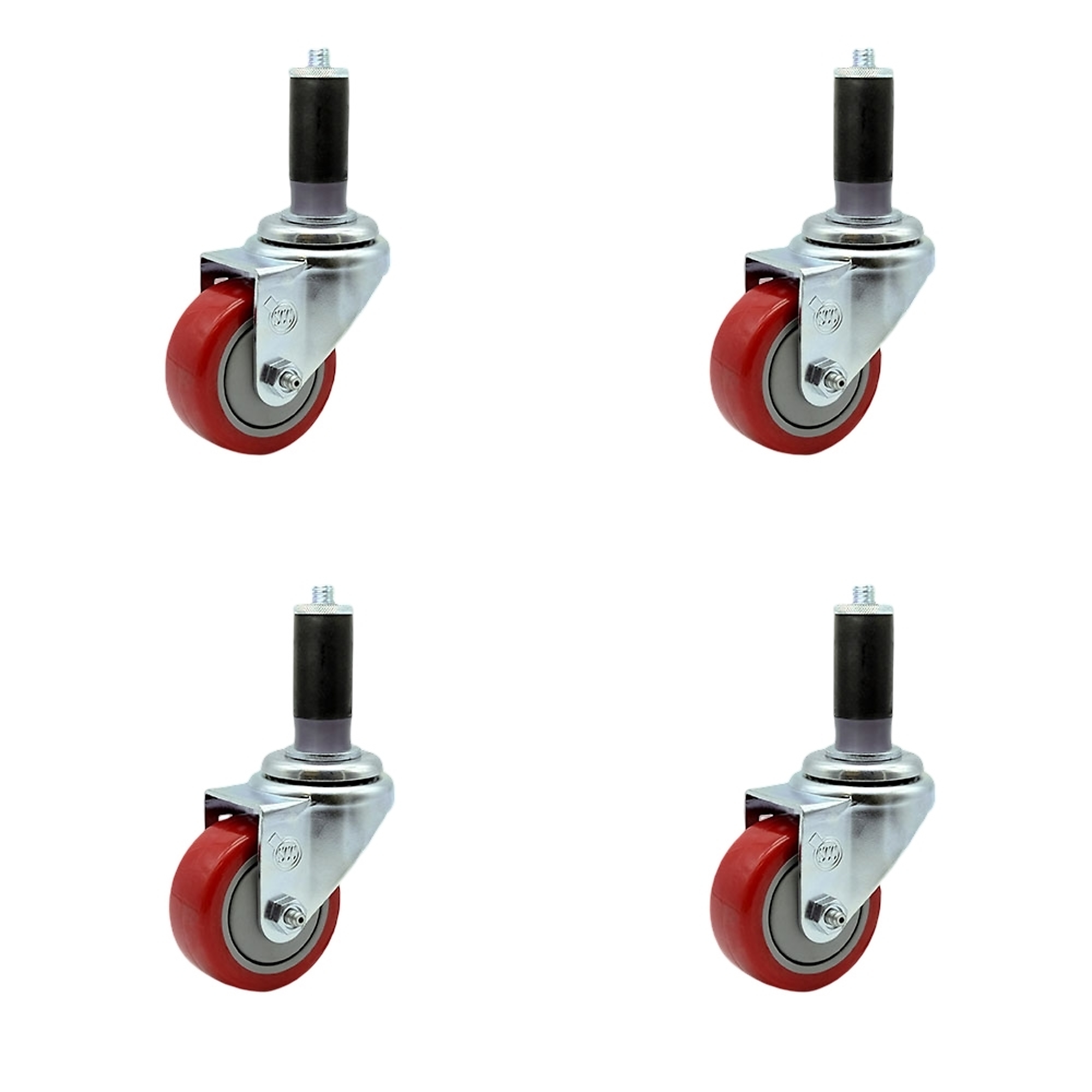 Service Caster, 3Inch x 1 1/4Inch Stem Casters, Wheel Diameter 3 in, Caster Type Rigid, Package (qty.) 4, Model SCC-EX20S314-PPUB-RED-MTG43-4