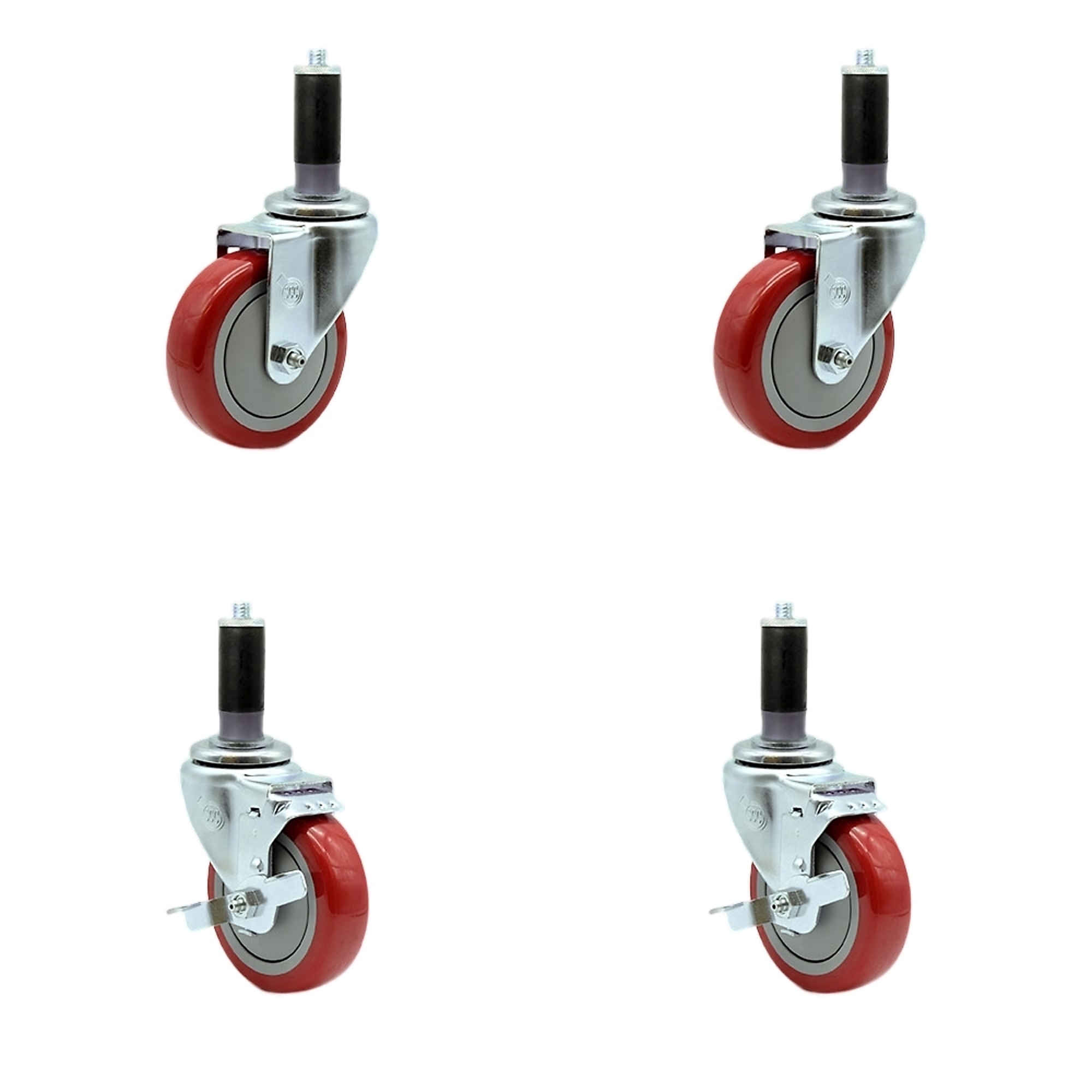 Service Caster, 4Inch x 1 1/4Inch Stem Casters, Wheel Diameter 4 in, Caster Type Swivel, Package (qty.) 4, Model SCC-EX20S414-PPUB-RED-2-TLB-2-MTG42