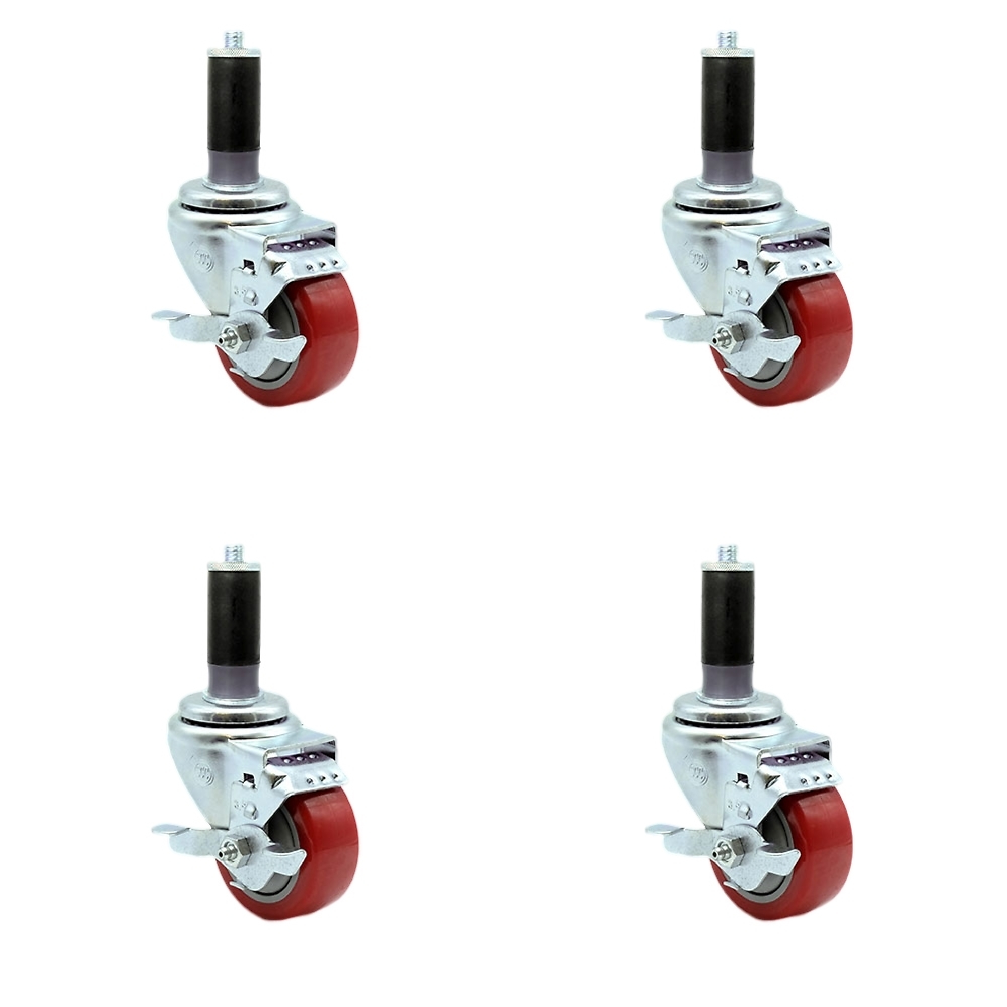 Service Caster, 3 1/2Inch x 1 1/4Inch Stem Casters, Wheel Diameter 3.5 in, Caster Type Rigid, Package (qty.) 4, Model SCC-EX20S3514-PPUB-RED-TLB-MTG43