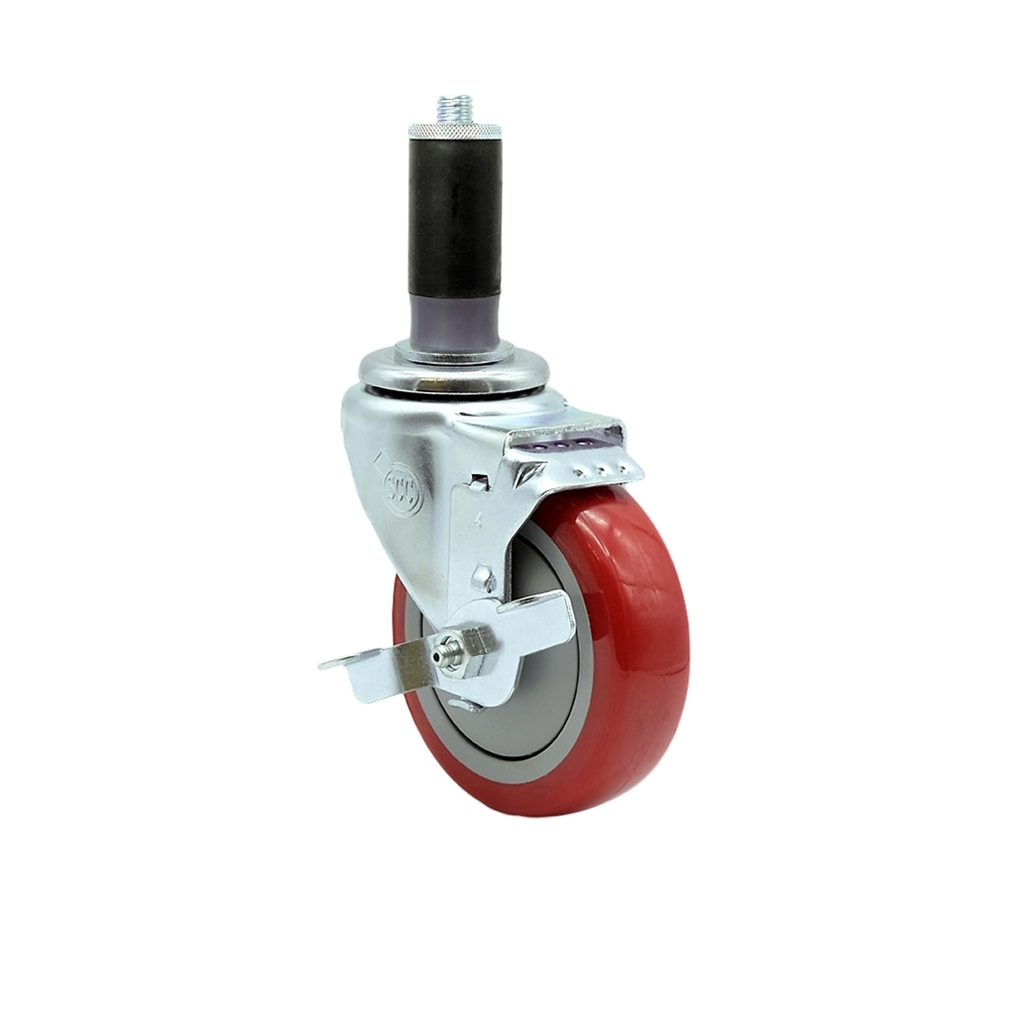 Service Caster, 4Inch x 1 1/4Inch Stem Caster, Wheel Diameter 4 in, Caster Type Swivel, Package (qty.) 1, Model SCC-EX20S414-PPUB-RED-TLB-MTG43