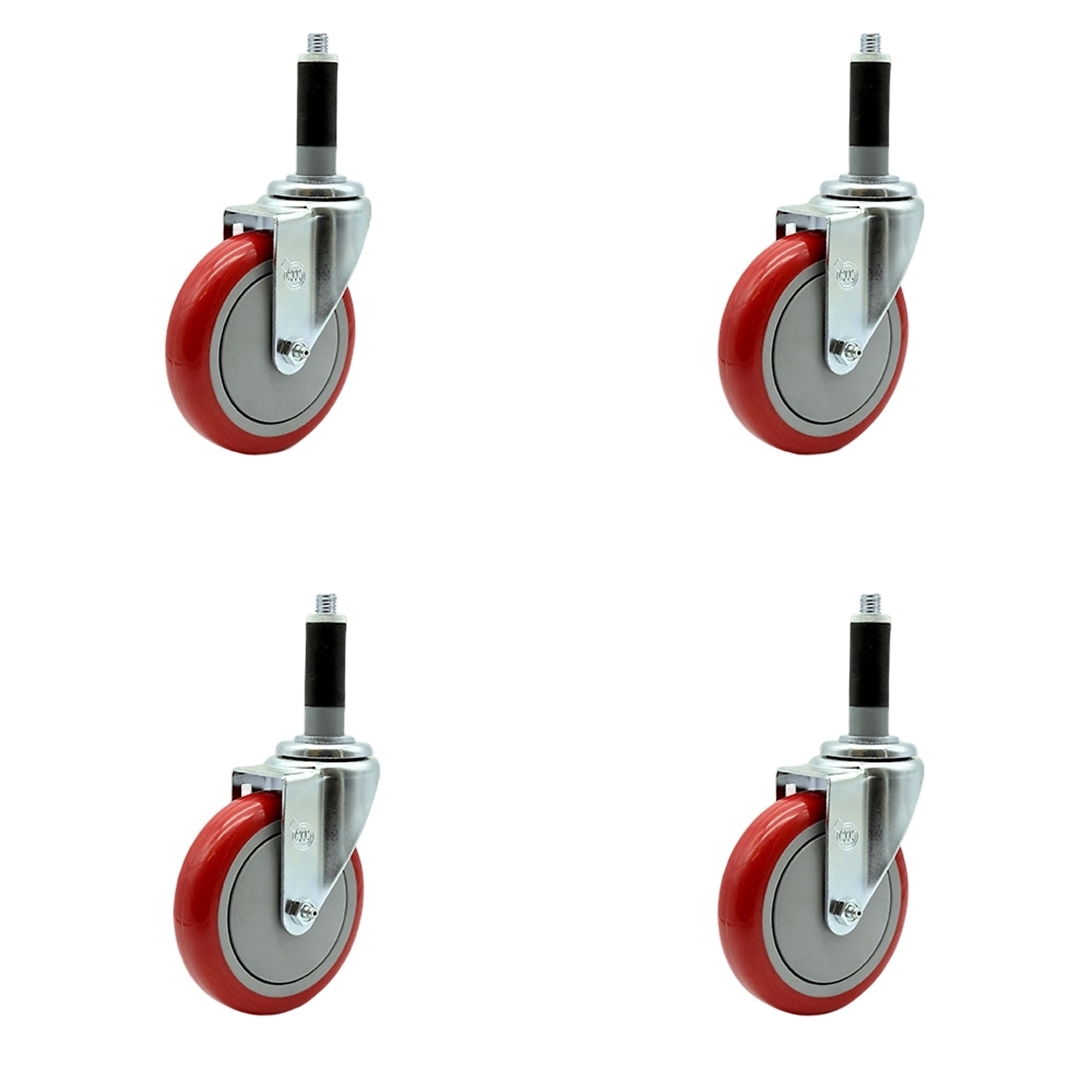 Service Caster, 5Inch x 1 1/4Inch Stem Casters, Wheel Diameter 5 in, Caster Type Rigid, Package (qty.) 4, Model SCC-EX20S514-PPUB-RED-MTG42-4