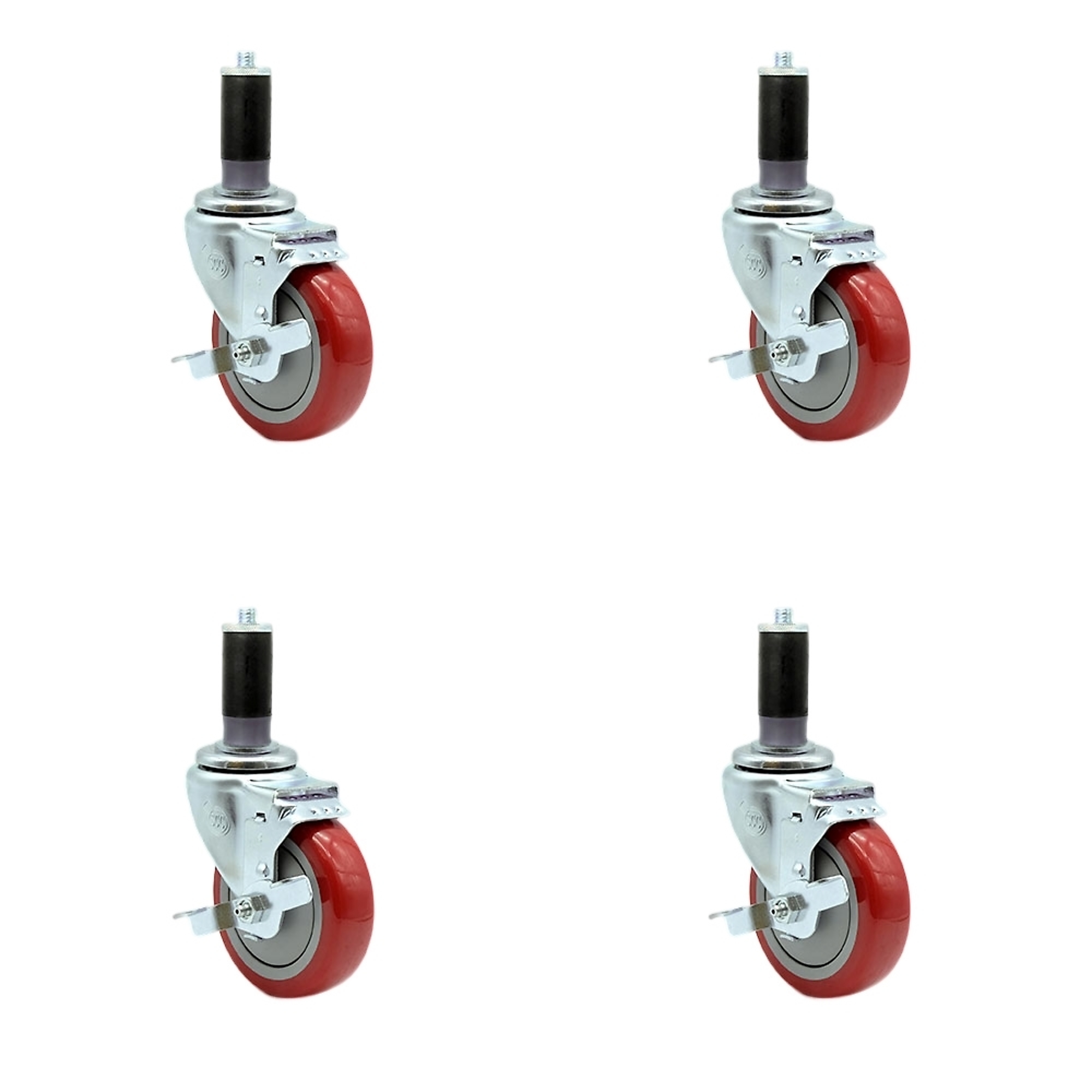 Service Caster, 4Inch x 1 1/4Inch Stem Casters, Wheel Diameter 4 in, Caster Type Rigid, Package (qty.) 4, Model SCC-EX20S414-PPUB-RED-TLB-MTG43-4