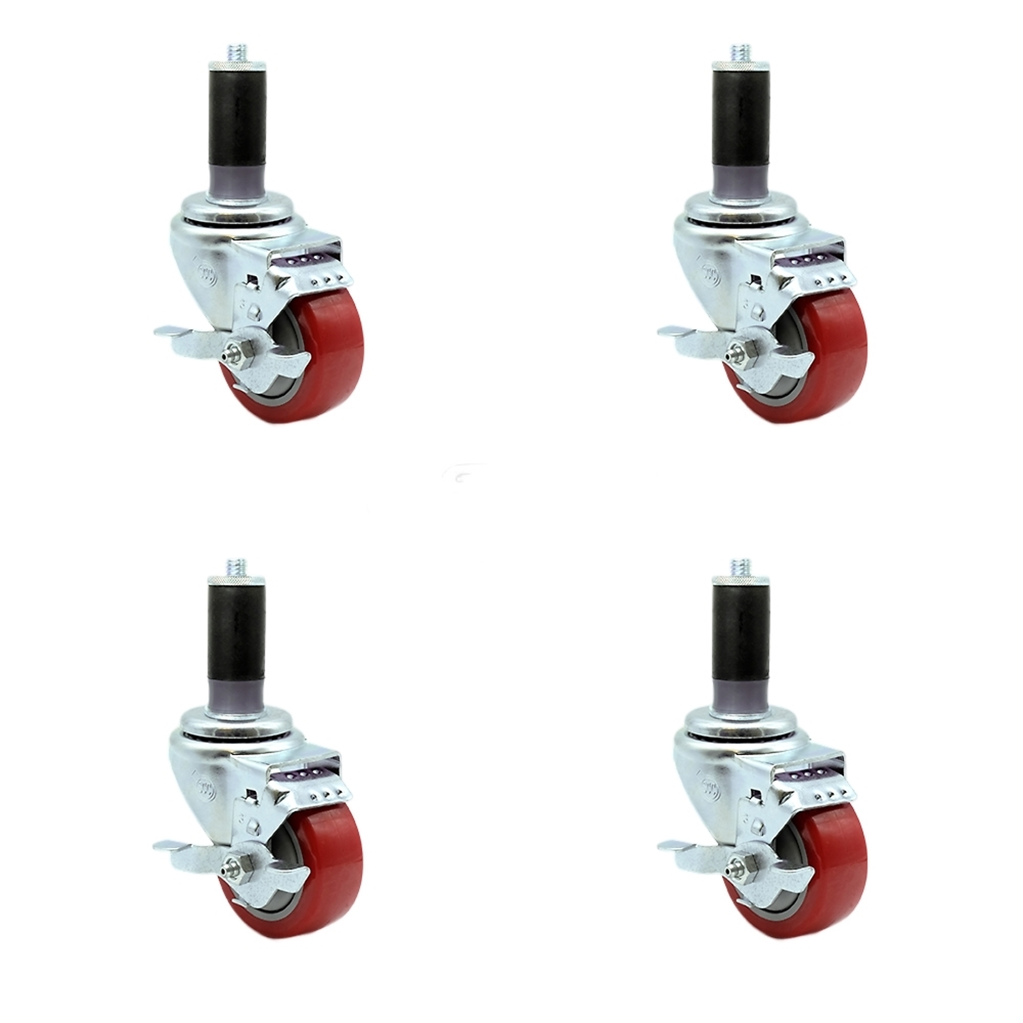 Service Caster, 3Inch x 1 1/4Inch Stem Casters, Wheel Diameter 3 in, Caster Type Rigid, Package (qty.) 4, Model SCC-EX20S314-PPUB-RED-TLB-MTG44-4