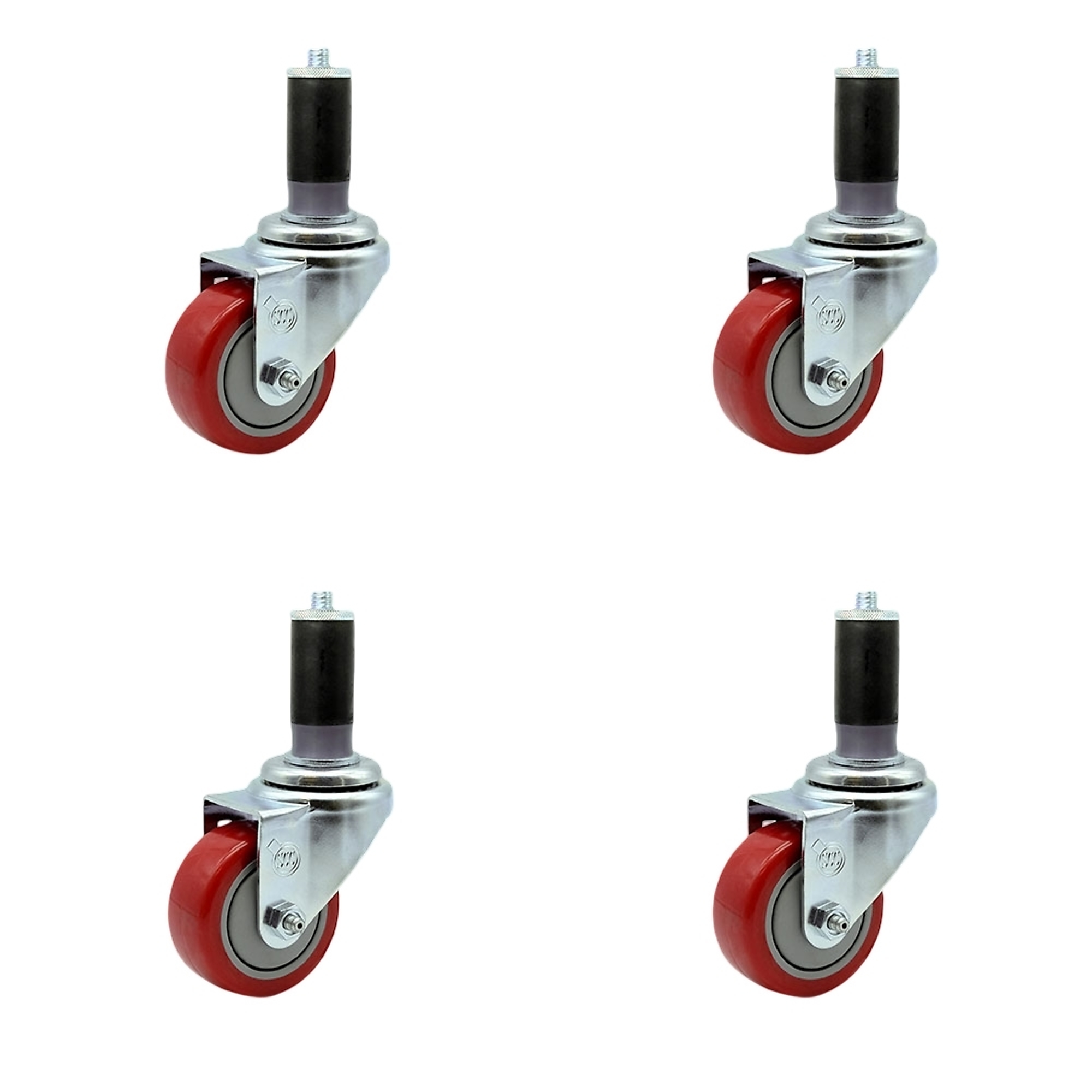 Service Caster, 3Inch x 1 1/4Inch Stem Casters, Wheel Diameter 3 in, Caster Type Rigid, Package (qty.) 4, Model SCC-EX20S314-PPUB-RED-MTG44-4