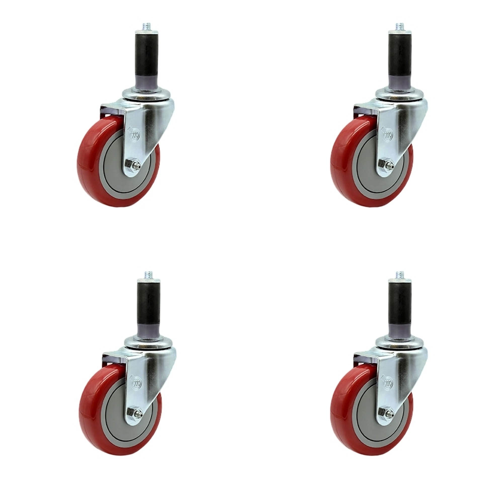 Service Caster, 4Inch x 1 1/4Inch Stem Casters, Wheel Diameter 4 in, Caster Type Rigid, Package (qty.) 4, Model SCC-EX20S414-PPUB-RED-MTG43-4