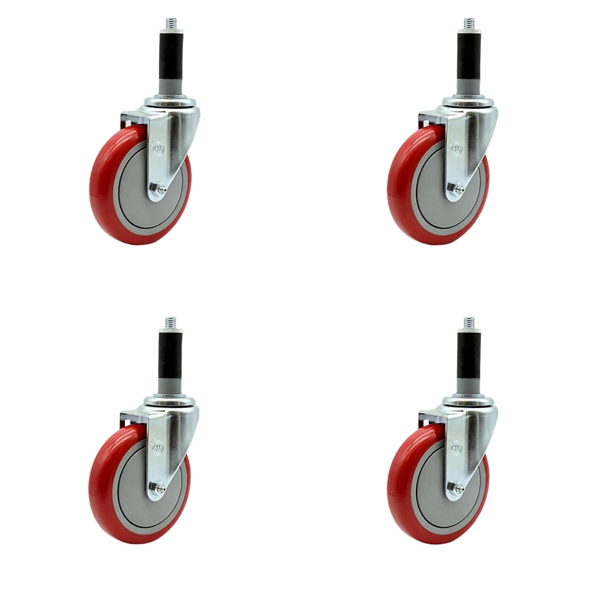 Service Caster, 5Inch x 1 1/4Inch Stem Casters, Wheel Diameter 5 in, Caster Type Rigid, Package (qty.) 4, Model SCC-EX20S514-PPUB-RED-MTG43-4