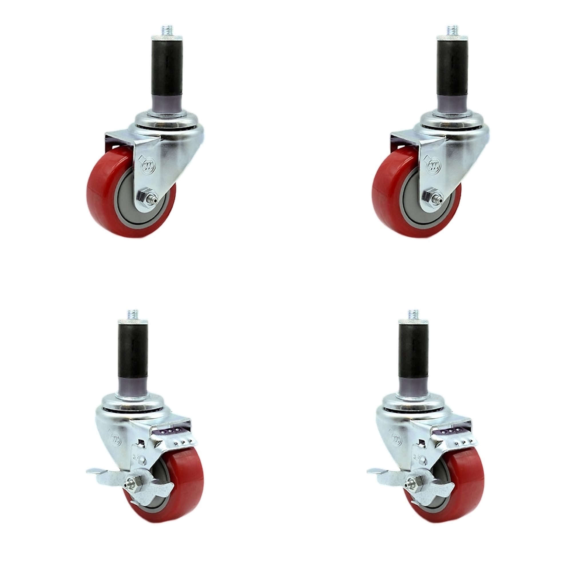 Service Caster, 3 1/2Inch x 1 1/4Inch Stem Casters, Wheel Diameter 3.5 in, Caster Type Swivel, Package (qty.) 4, Model SCC-EX20S3514-PPUB-RED-2-TLB-2-