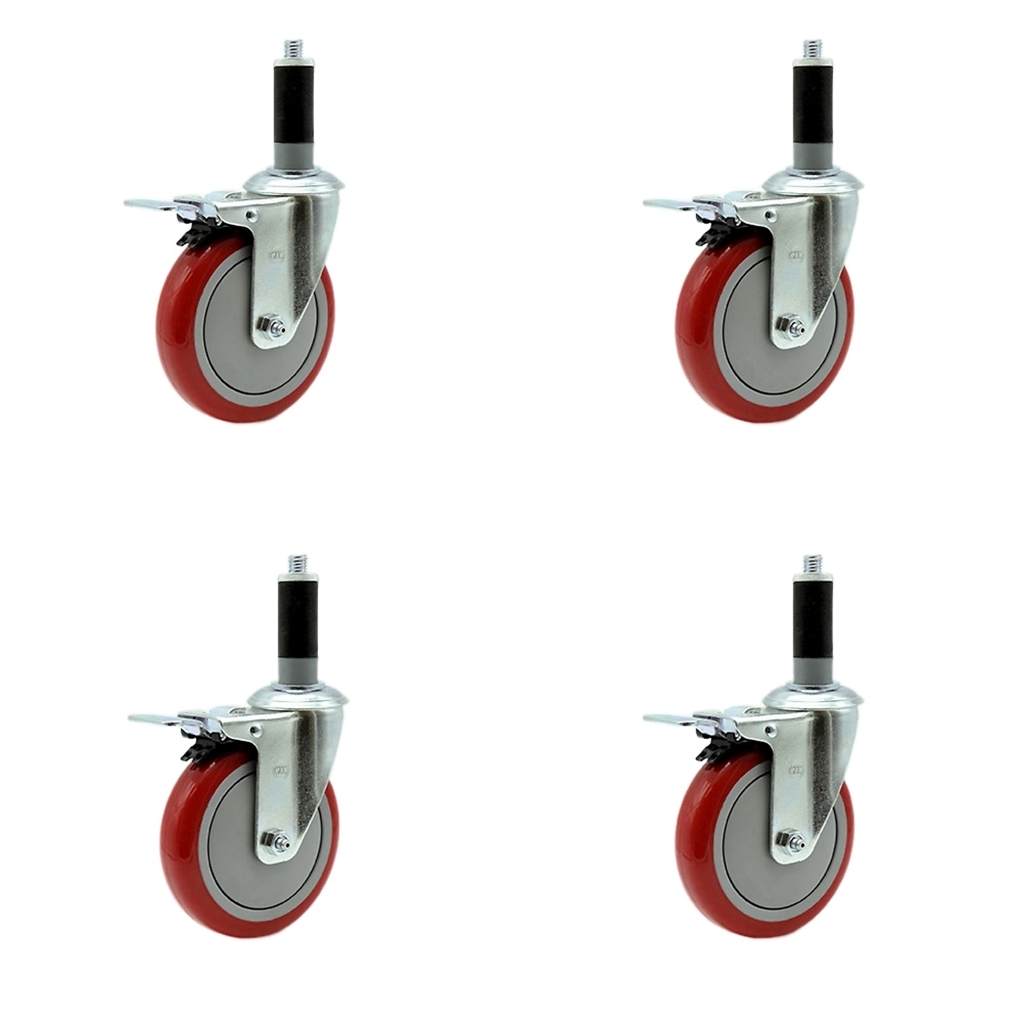 Service Caster, 5Inch x 1 1/4Inch Stem Caster, Wheel Diameter 5 in, Caster Type Rigid, Package (qty.) 4, Model SCC-TTLEX20S514-PPUB-RED-MTG43-4