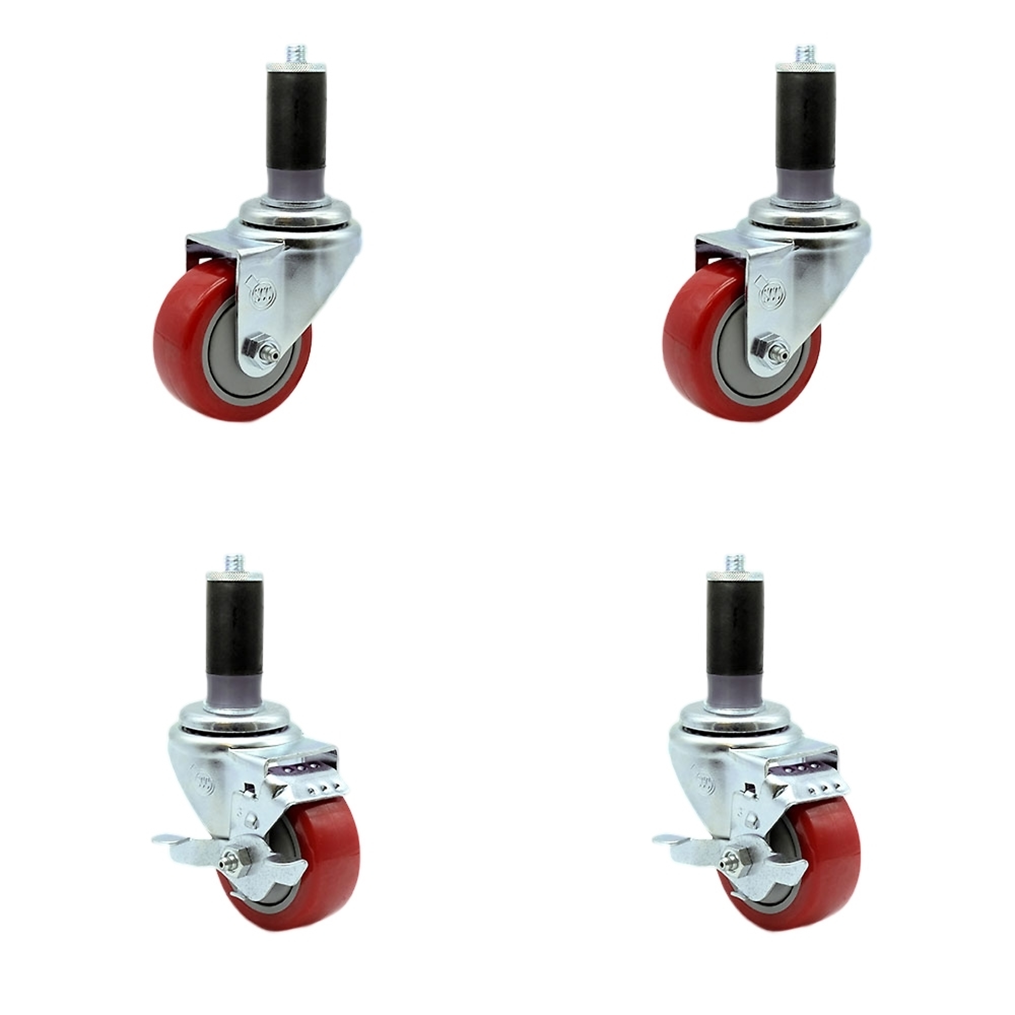 Service Caster, 3Inch x 1 1/4Inch Stem Casters, Wheel Diameter 3 in, Caster Type Swivel, Package (qty.) 4, Model SCC-EX20S314-PPUB-RED-2-TLB-2-MTG44