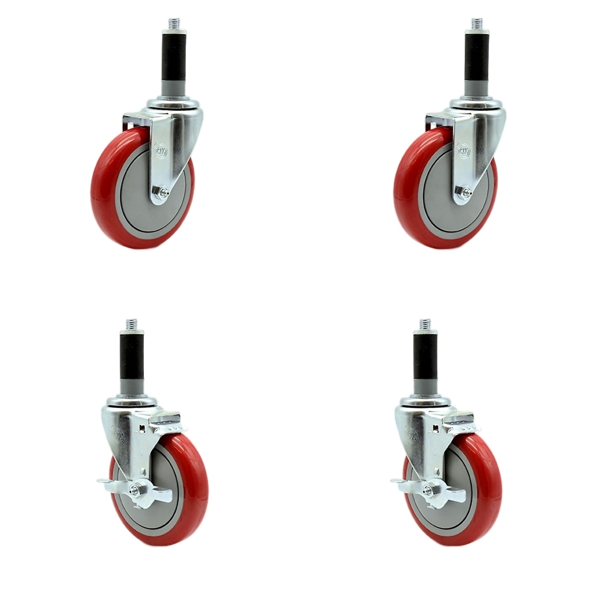 Service Caster, 5Inch x 1 1/4Inch Stem Casters, Wheel Diameter 5 in, Caster Type Swivel, Package (qty.) 4, Model SCC-EX20S514-PPUB-RED-2-TLB-2-MTG43