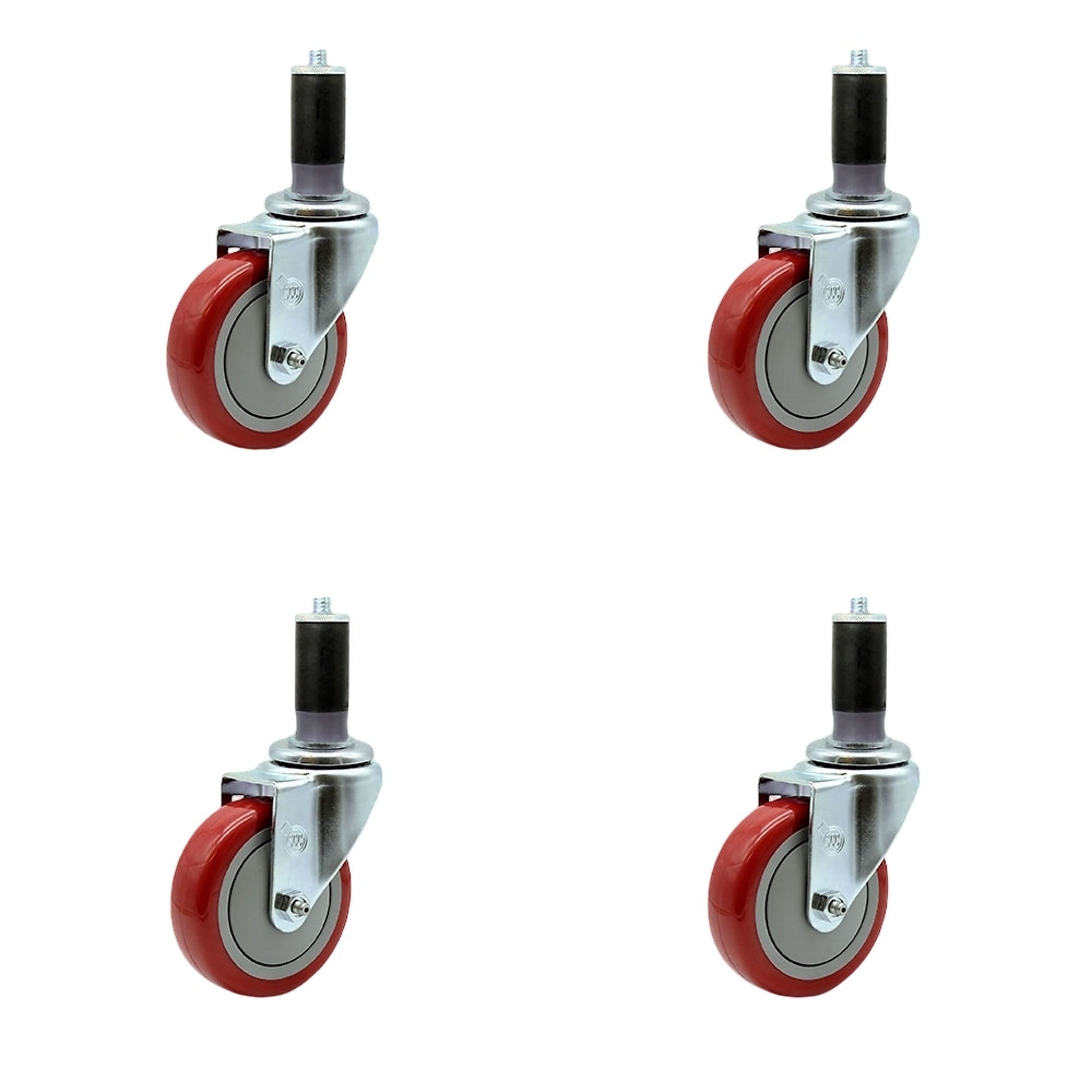 Service Caster, 4Inch x 1 1/4Inch Stem Casters, Wheel Diameter 4 in, Caster Type Rigid, Package (qty.) 4, Model SCC-EX20S414-PPUB-RED-MTG44-4