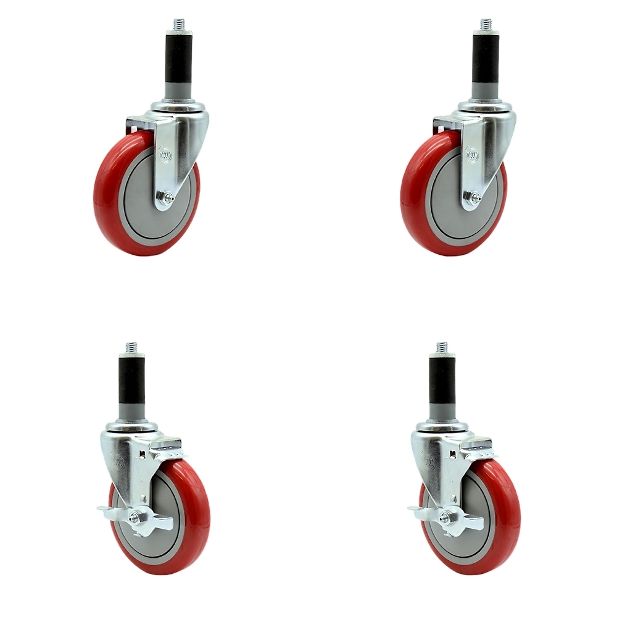 Service Caster, 5Inch x 1 1/4Inch Stem Casters, Wheel Diameter 5 in, Caster Type Swivel, Package (qty.) 4, Model SCC-EX20S514-PPUB-RED-2-TLB-2-MTG44