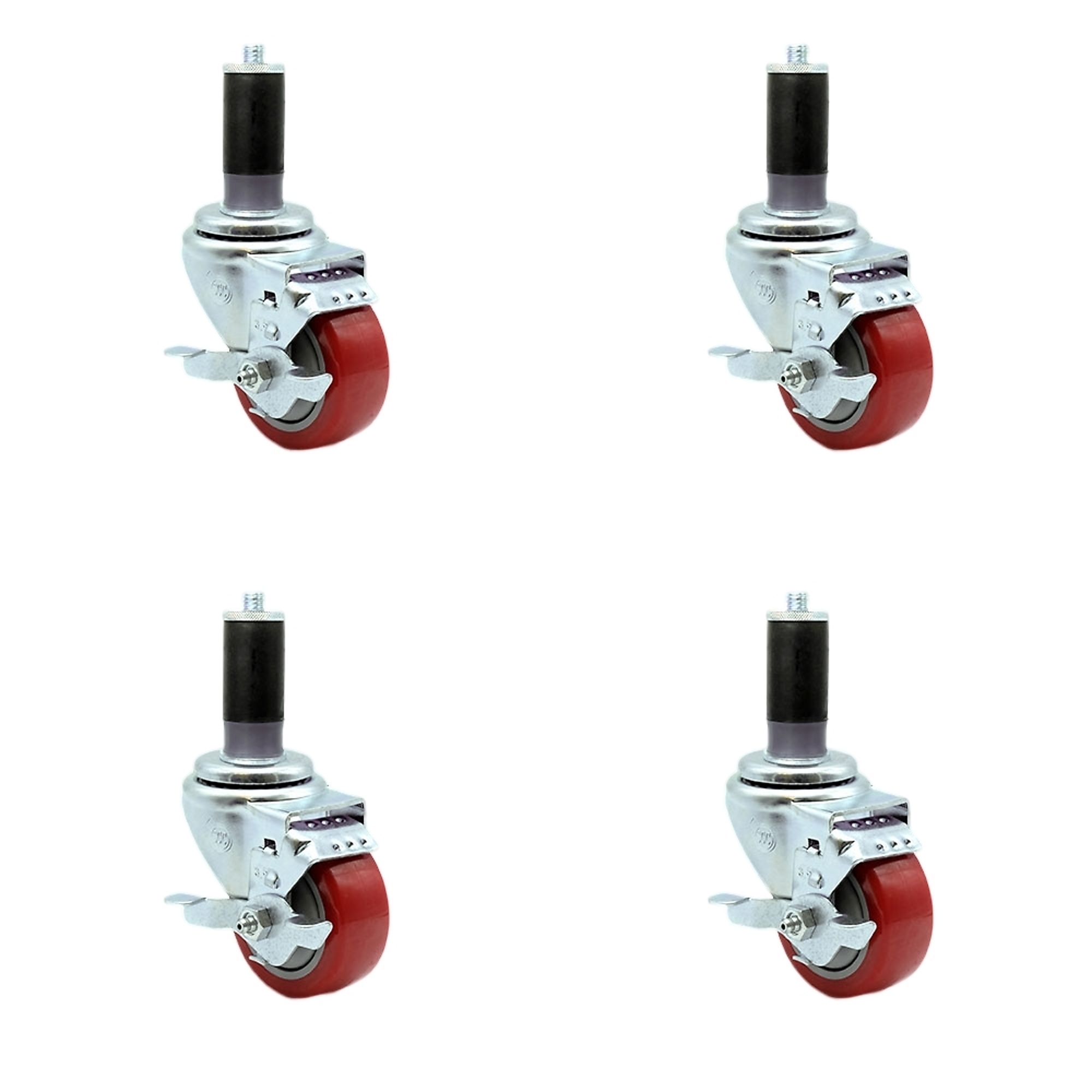 Service Caster, 3 1/2Inch x 1 1/4Inch Stem Casters, Wheel Diameter 3.5 in, Caster Type Rigid, Package (qty.) 4, Model SCC-EX20S3514-PPUB-RED-TLB-MTG44