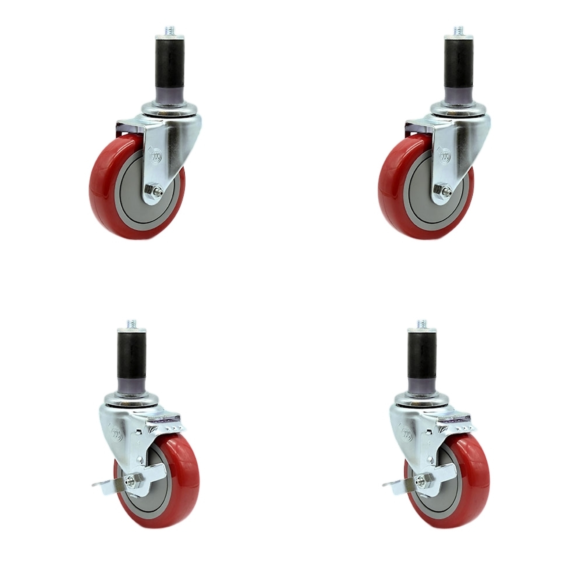 Service Caster, 4Inch x 1 1/4Inch Stem Casters, Wheel Diameter 4 in, Caster Type Swivel, Package (qty.) 4, Model SCC-EX20S414-PPUB-RED-2-TLB-2-MTG44