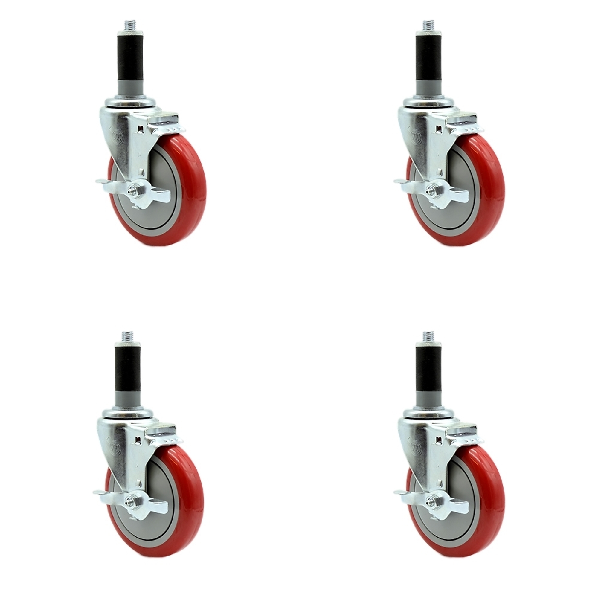 Service Caster, 5Inch x 1 1/4Inch Stem Casters, Wheel Diameter 5 in, Caster Type Rigid, Package (qty.) 4, Model SCC-EX20S514-PPUB-RED-TLB-MTG44-4