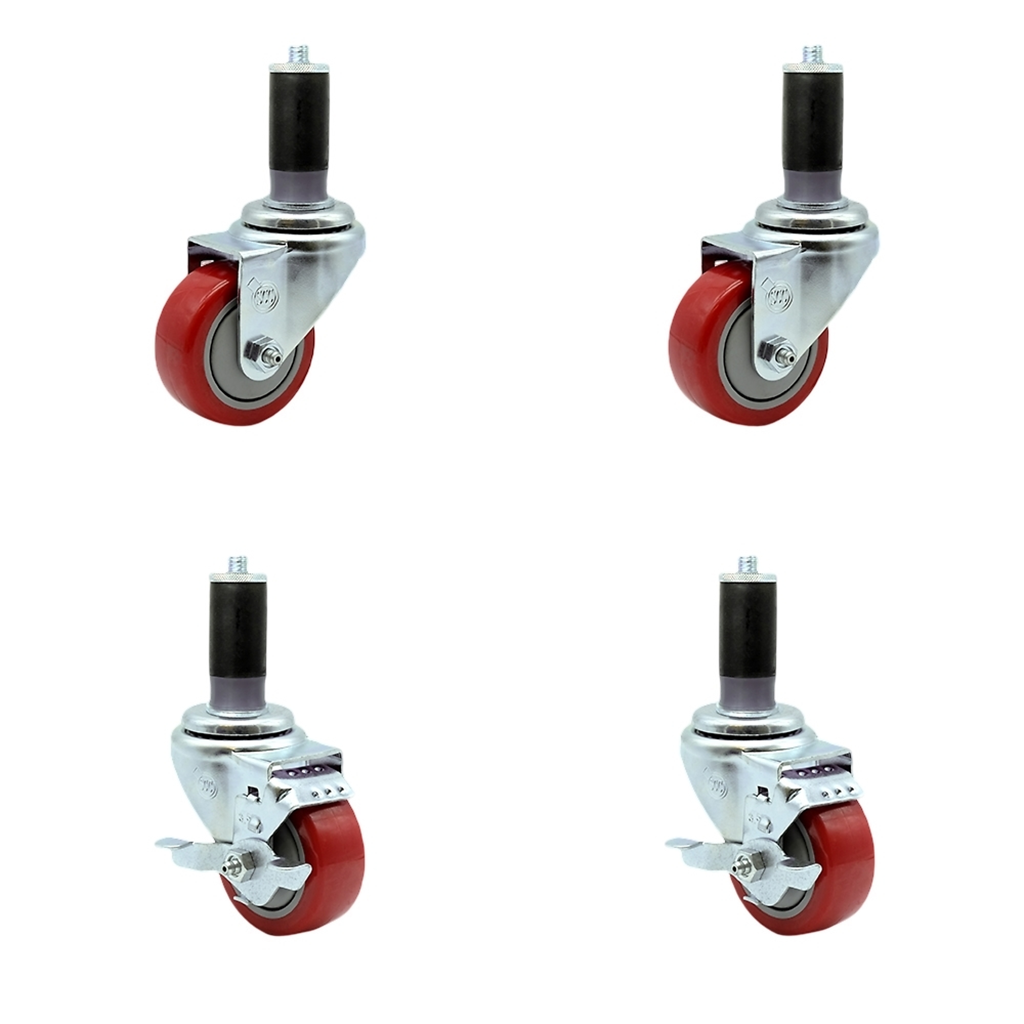 Service Caster, 3 1/2Inch x 1 1/4Inch Stem Casters, Wheel Diameter 3.5 in, Caster Type Swivel, Package (qty.) 4, Model SCC-EX20S3514-PPUB-RED-2-TLB-2-