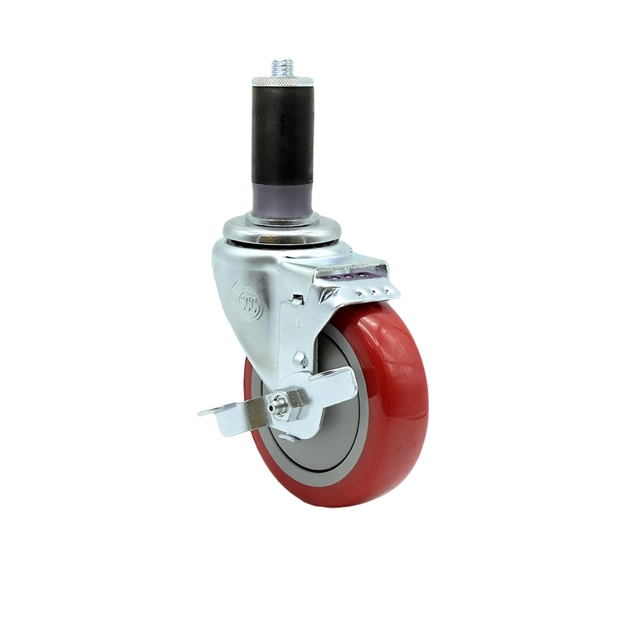 Service Caster, 4Inch x 1 1/4Inch Stem Caster, Wheel Diameter 4 in, Caster Type Swivel, Package (qty.) 1, Model SCC-EX20S414-PPUB-RED-TLB-MTG44