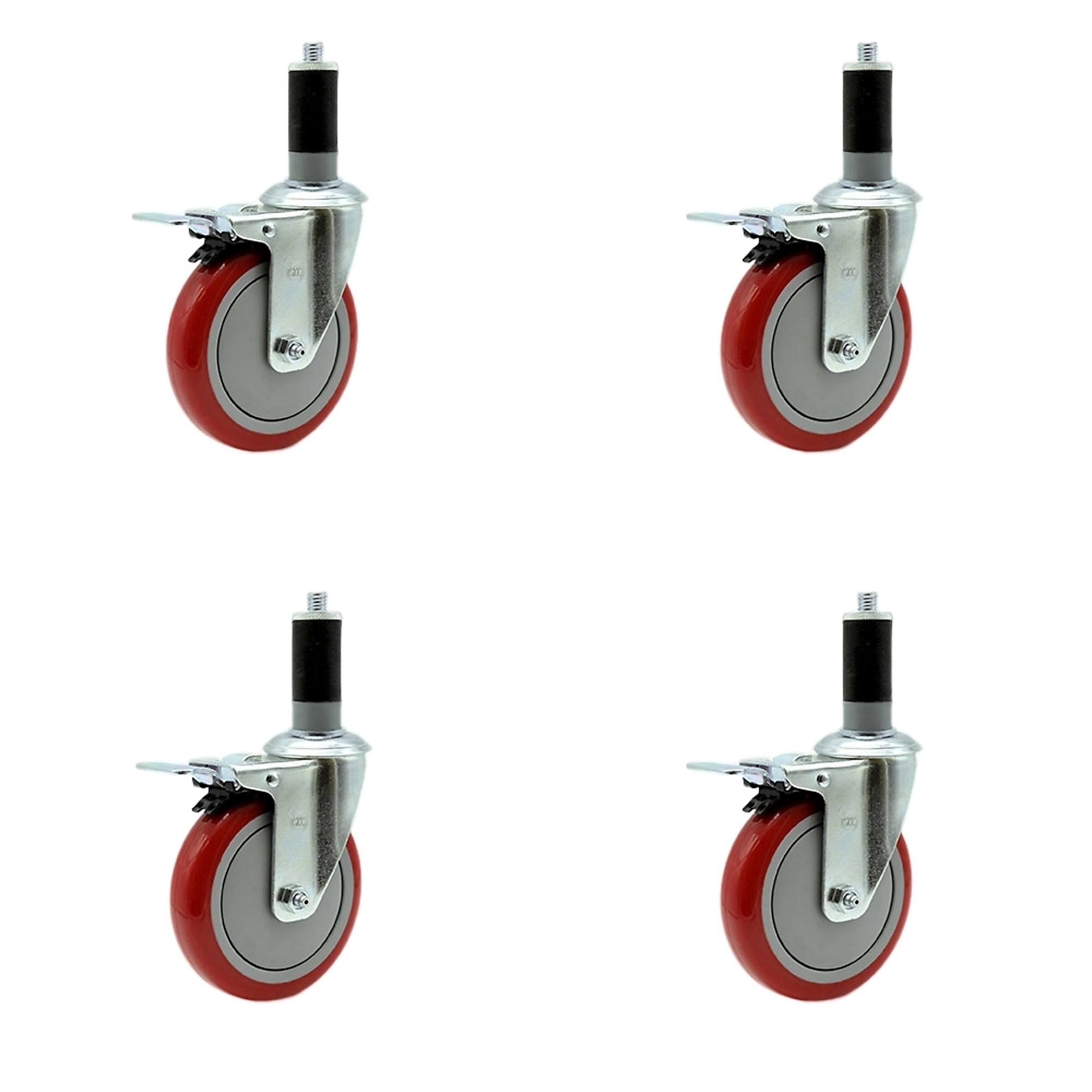 Service Caster, 5Inch x 1 1/4Inch Stem Caster, Wheel Diameter 5 in, Caster Type Rigid, Package (qty.) 4, Model SCC-TTLEX20S514-PPUB-RED-MTG45-4