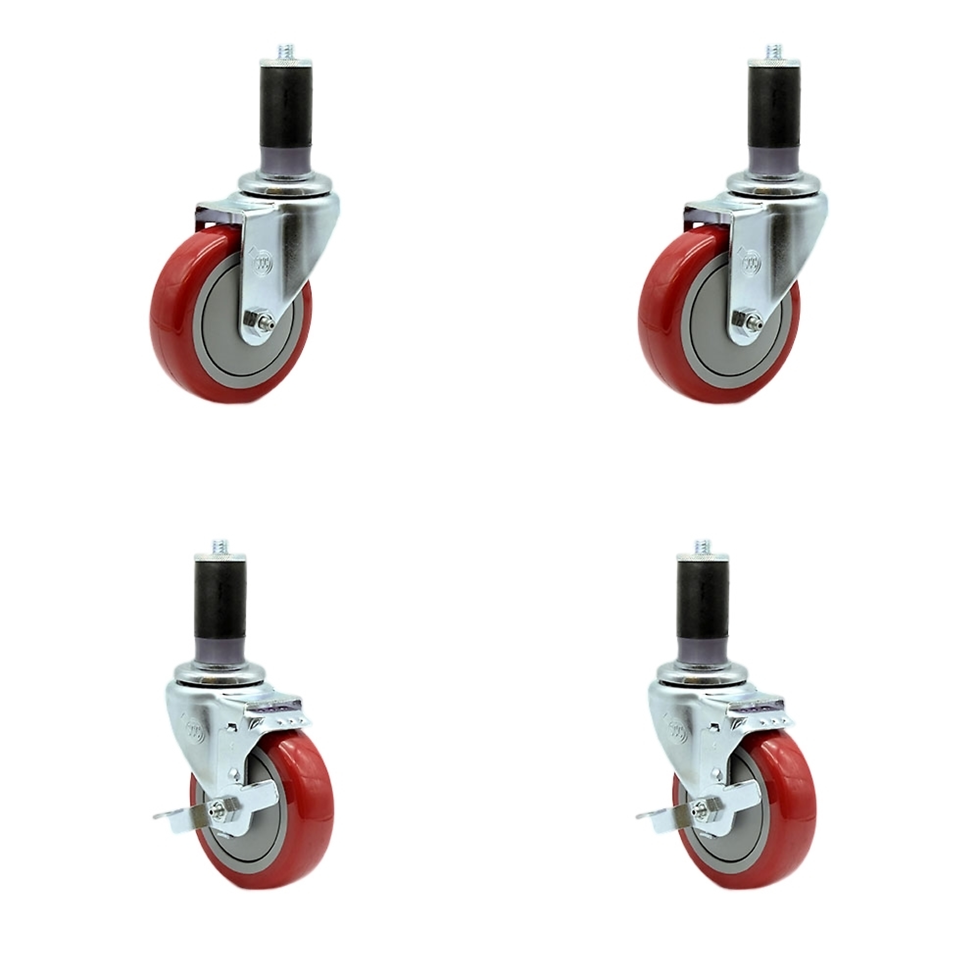 Service Caster, 4Inch x 1 1/4Inch Stem Casters, Wheel Diameter 4 in, Caster Type Swivel, Package (qty.) 4, Model SCC-EX20S414-PPUB-RED-2-TLB-2-MTG45