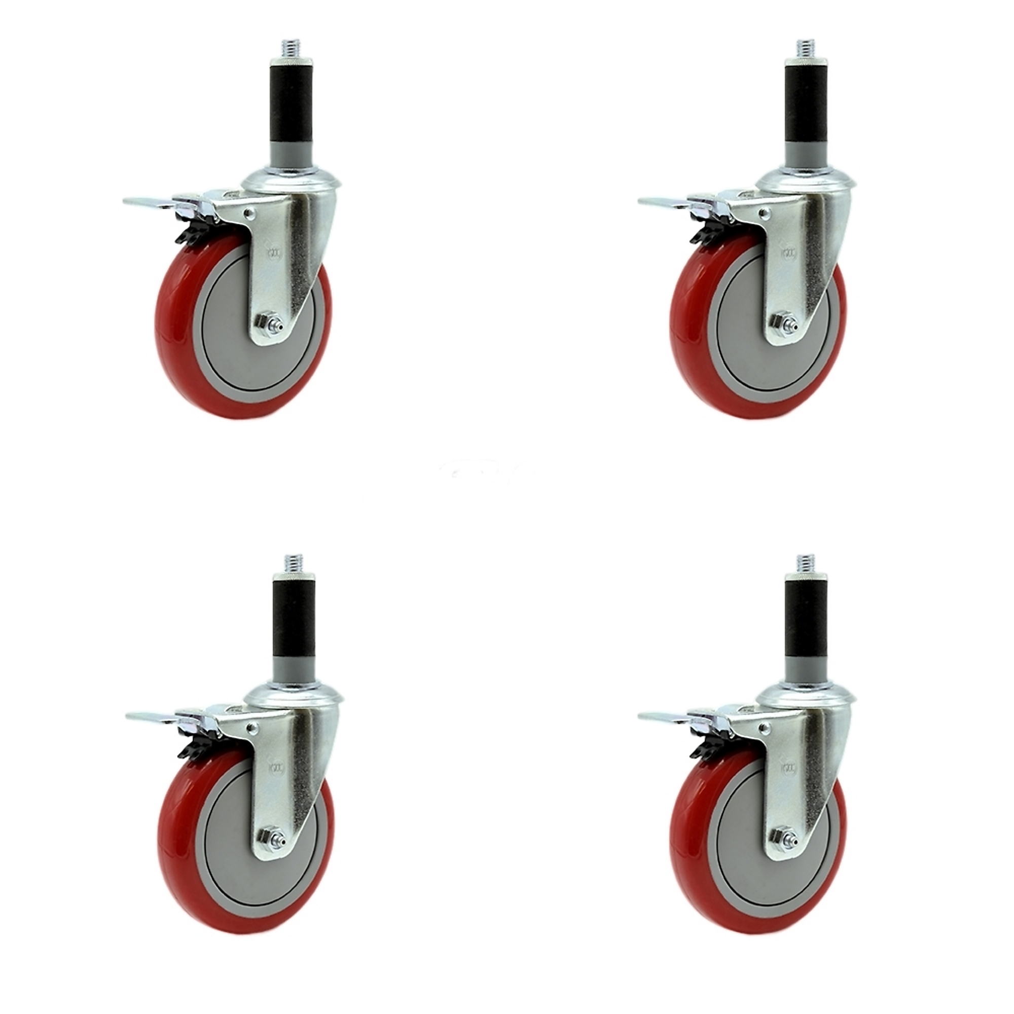 Service Caster, 5Inch x 1 1/4Inch Stem Caster, Wheel Diameter 5 in, Caster Type Rigid, Package (qty.) 4, Model SCC-TTLEX20S514-PPUB-RED-MTG44-4